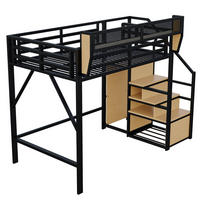 HOCHBETT 140/200 cm DE-01394, in Schwarz, mit Sicherheitsleiter und flexiblem Staufach - Schwarz, Metall (140/200cm) - ComfortXL
