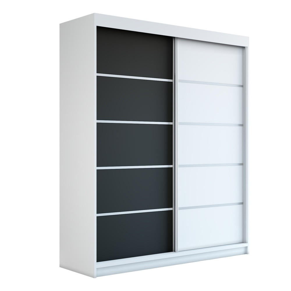 SCHWEBETÜRENSCHRANK 180 CM TREND Farbe: Weiß , schwarz , weiß - Schwarz/Weiß, Holzwerkstoff (180/215/59.5cm) - A&J MöbelLand