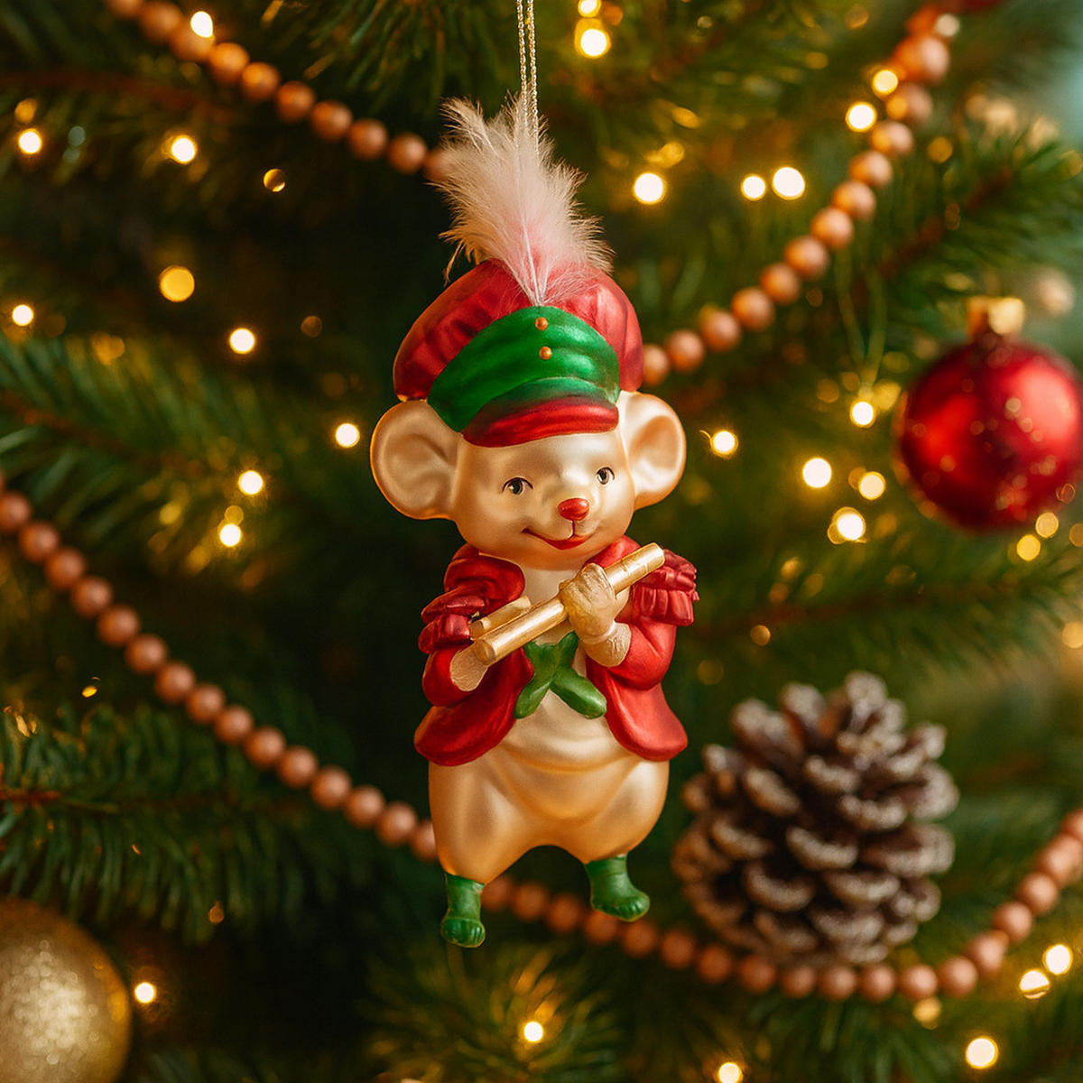 GLASKUGEL Mousi, rot, 13 x 7 x 7 cm, Dekorative Weihnachtsdeko - Rot, Glas (7/13/7cm) - home&you