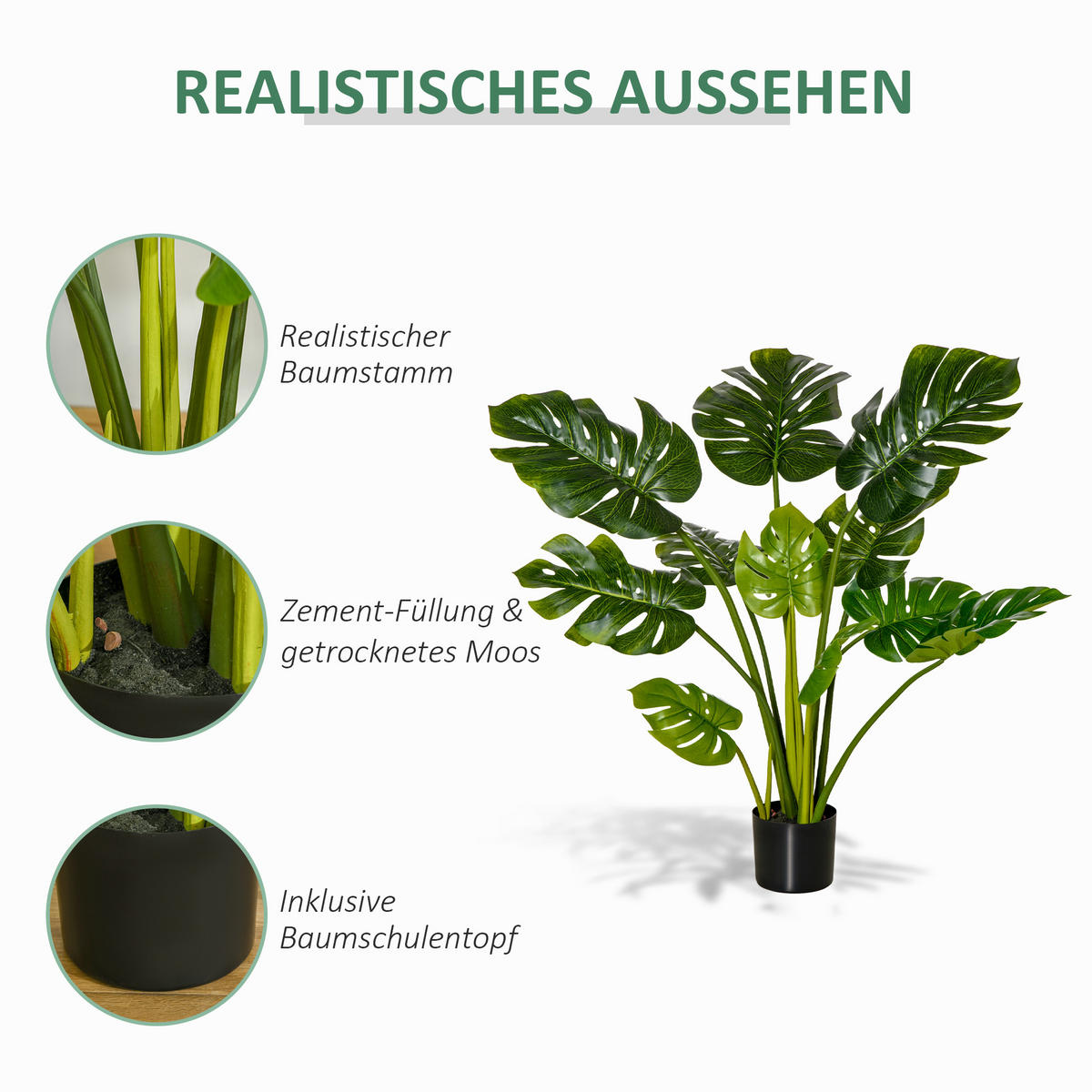 KÜNSTLICHE Pflanzen PEVA PE Grün+Schwarz - Multicolor, Kunststoff (110cm) - HOMCOM