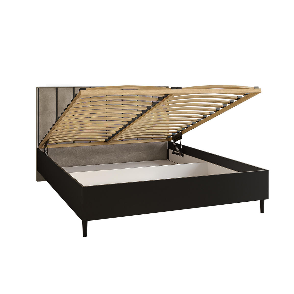 DOPPELBETT Luk I 160/200 cm ohne Matratze, Lattenrost, Bettkasten, schwarz, beige - Beige/Schwarz, Kunststoff (160/200cm) - Margaret Hadas24
