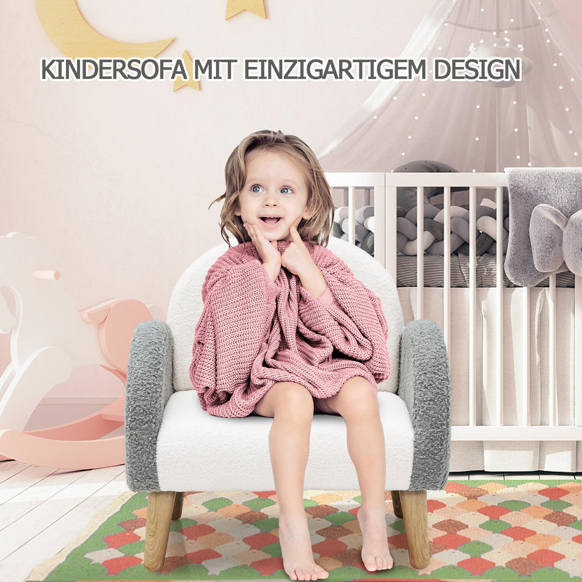 KINDERSOFA 51cm Grau - Grün, Holz (42/51/51cm) - COSTWAY