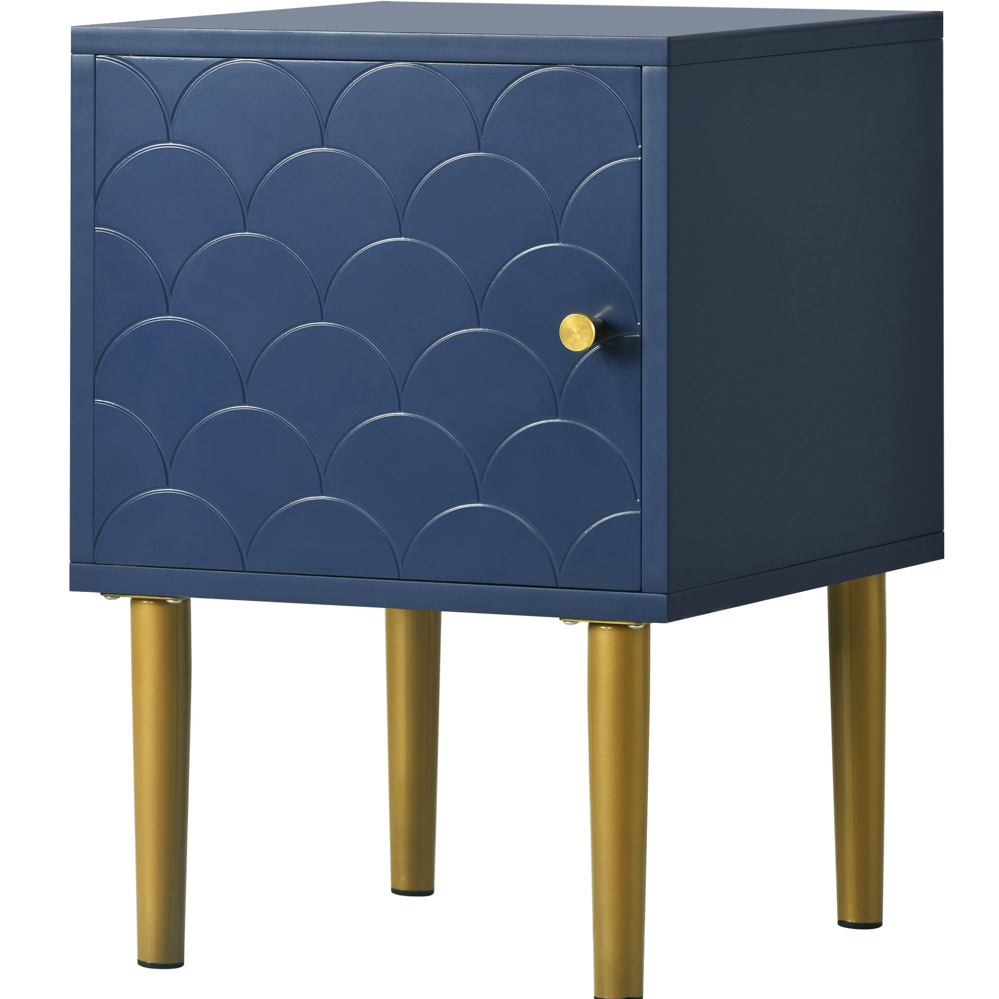 NACHTTISCH 35/35/51 cm in Marineblau mit Tür & Metallbeinen - Dunkelblau, Holz (35/51/35cm) - BEAOK