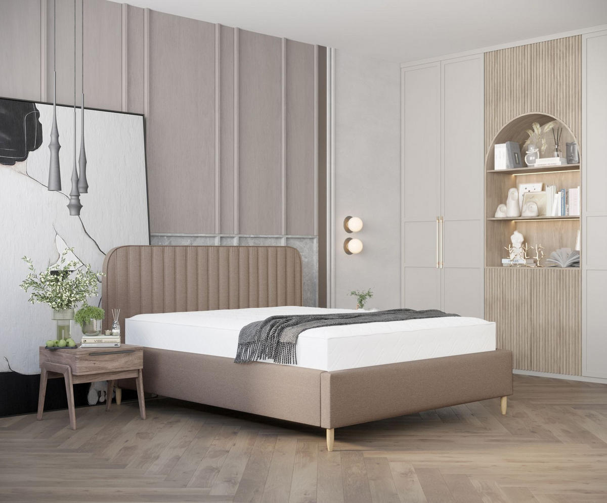 POLSTERBETT Noto Dunkelbeige 120/200 cm im Webstoff - Beige/Naturfarben, Holz/Holzwerkstoff (120/200cm) - Maison de Reve
