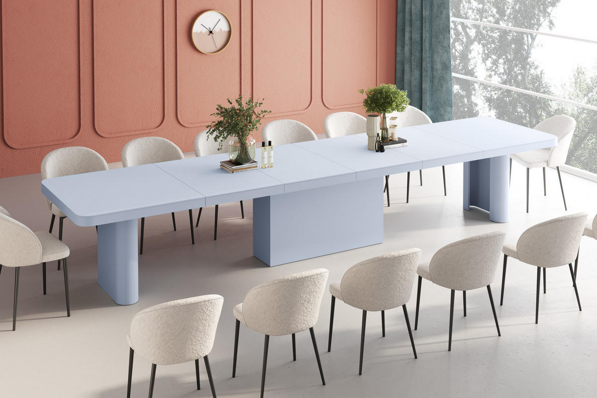 ESSTISCH rechteckig ausziehbar XXL HEllblau matt 160/100/75 cm - Hellblau, Holzwerkstoff (100/160/75cm) - designimpex