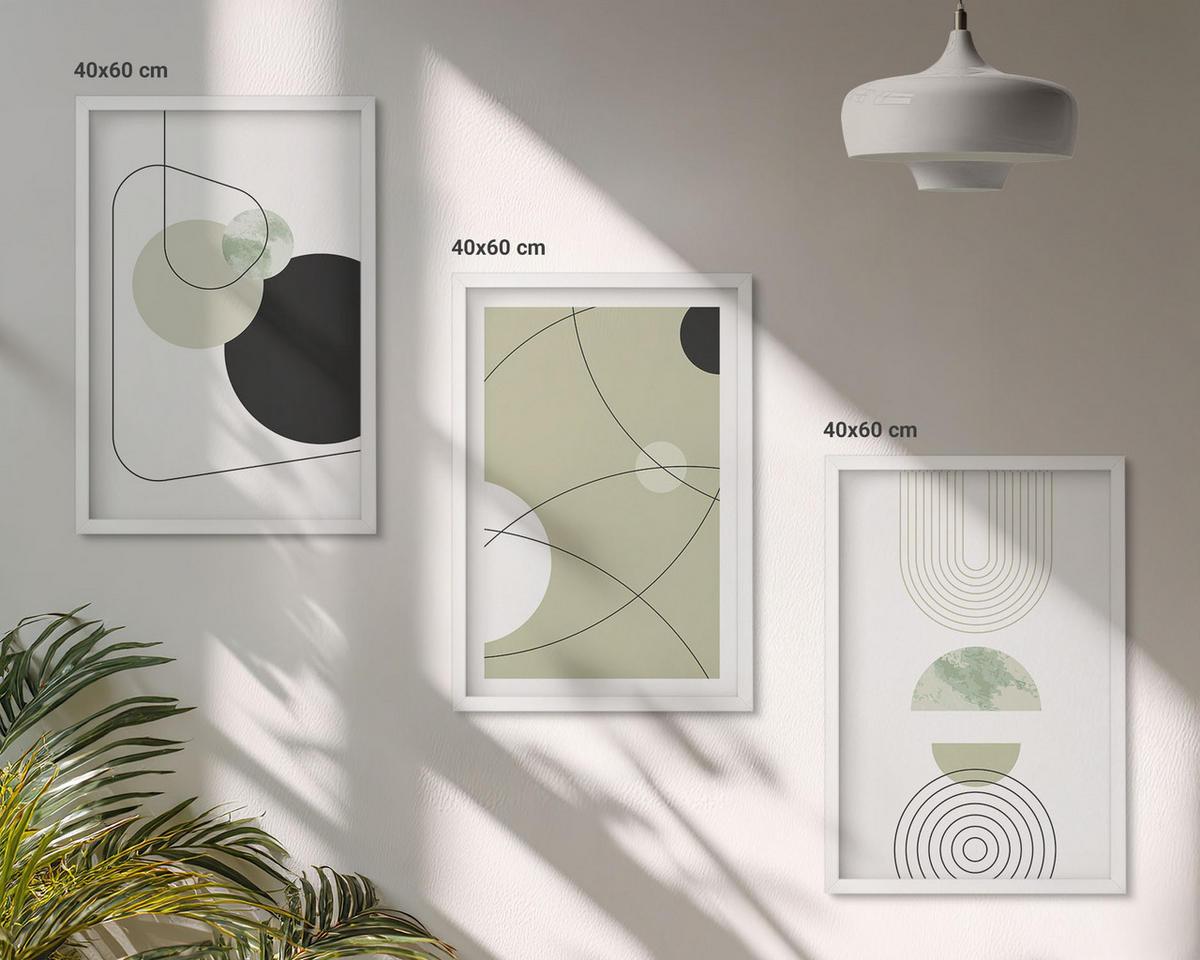 WANDBILDER 3er-Set - 40x60 cm Weißer Rahmen - Abstrakte Formen und Farben - Weiß, Kunststoff (40/60cm) - ArtPrintCave