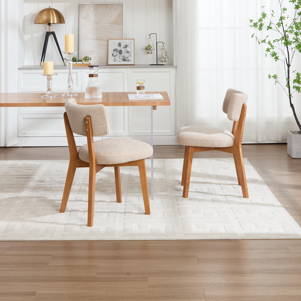 STUHL-SET 2 Stück Mid-Century mit Massivholzbeinen, DE-42268, Khaki - Sandfarben, Holz (47/77/54.5cm) - ComfortXL