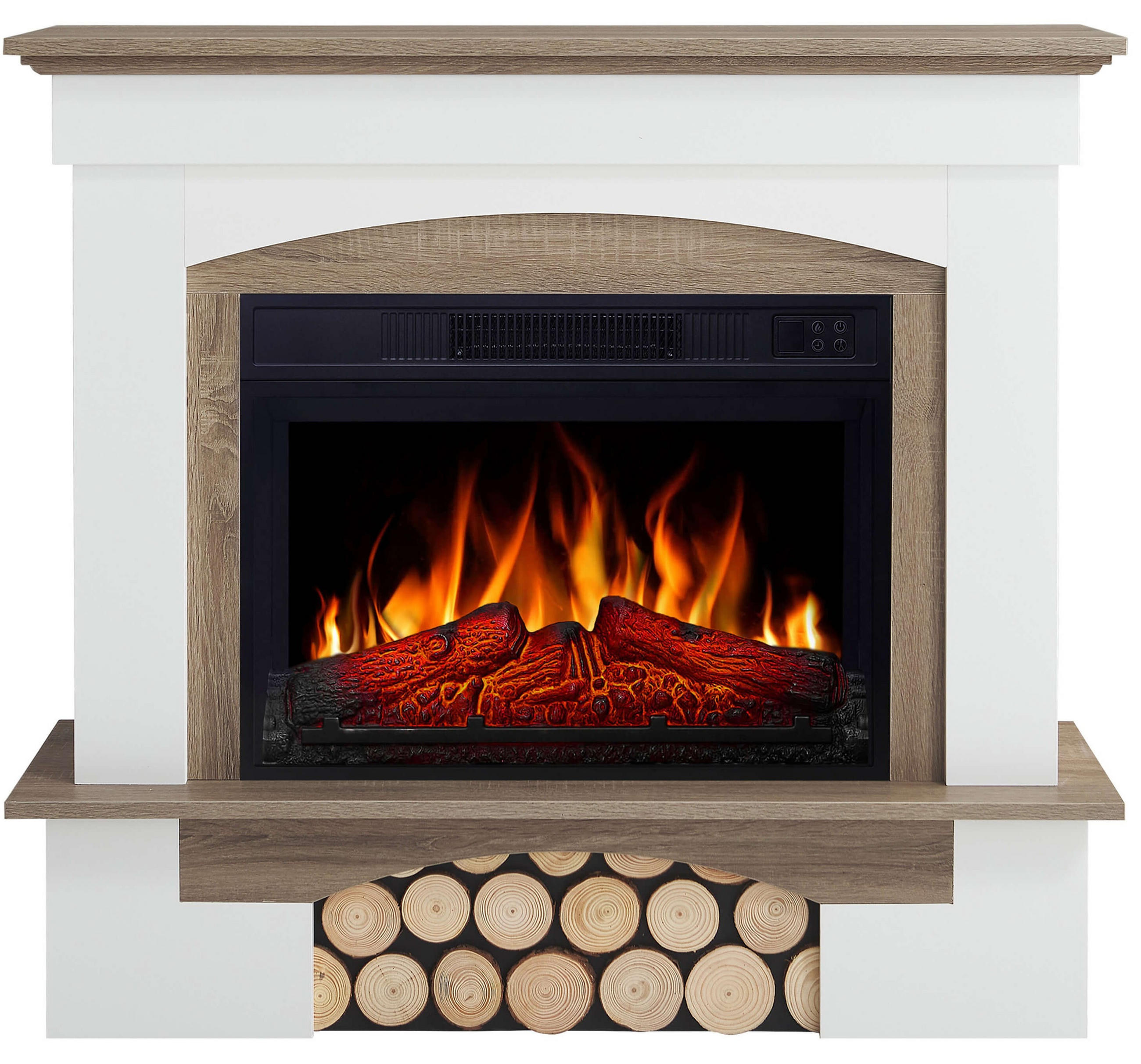ELEKTROKAMIN Woodley AF23S Weiß Graueiche – Breite 107 cm, 3D-Flammeneffekt, LED-Beleuchtung, Heizfunktion - Weiß, Glas/Holzwerkstoff (98.5/90/30cm) - ArtiFlame