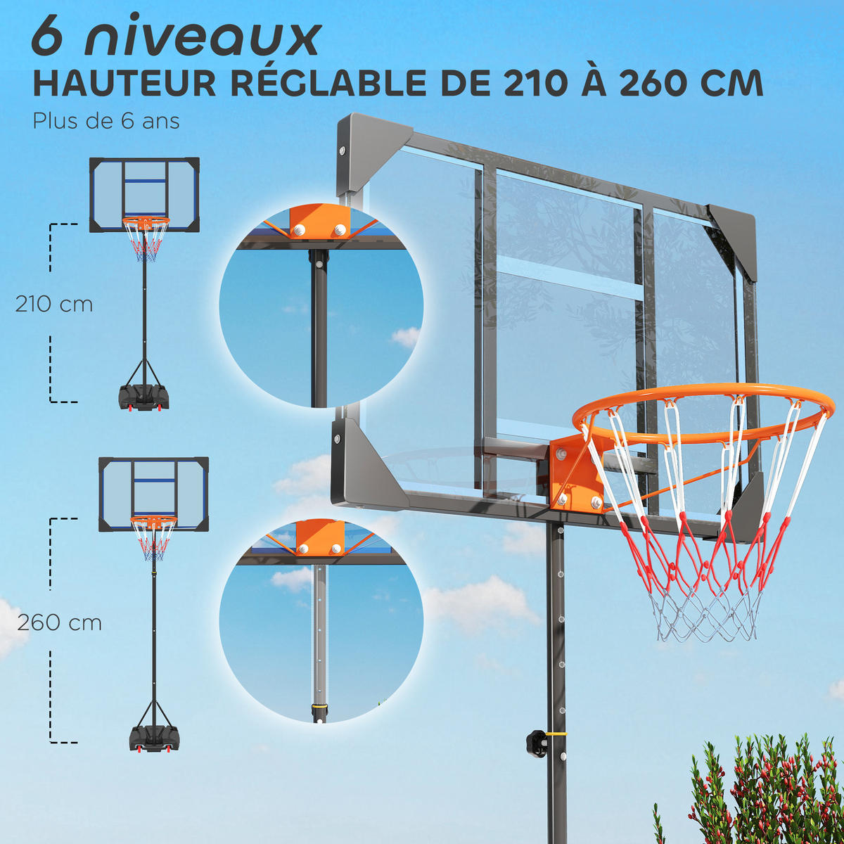 BASKETBALLKORB DE-18521 höhenverstellbar 210-260 cm Blau - Blau, Kunststoff (53/82cm) - ComfortXL