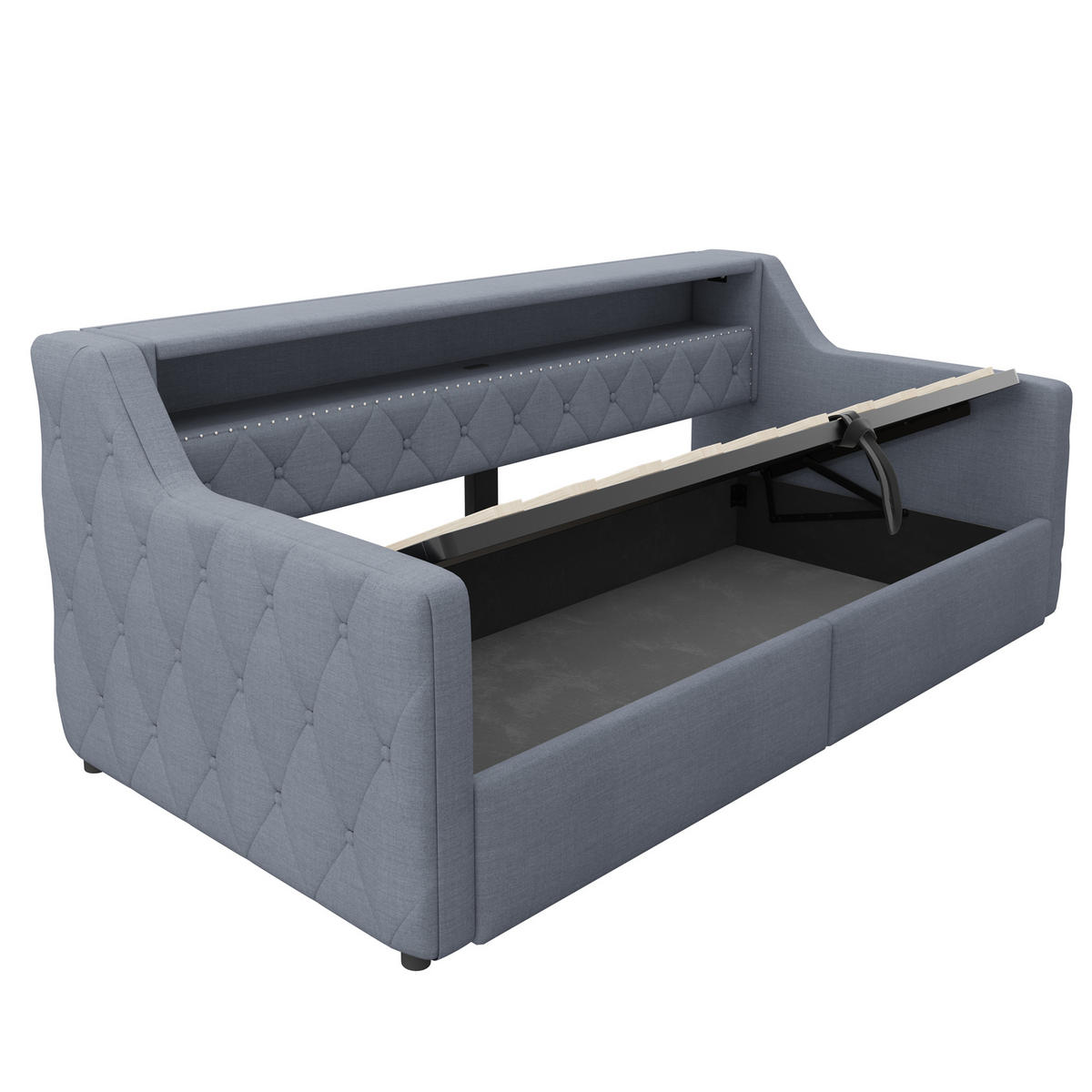 TAGESBETT 90/200 cm mit LED und Hydraulik-Stauraum, DE-42017, in Grau - Grau, Holzwerkstoff (90/200cm) - ComfortXL