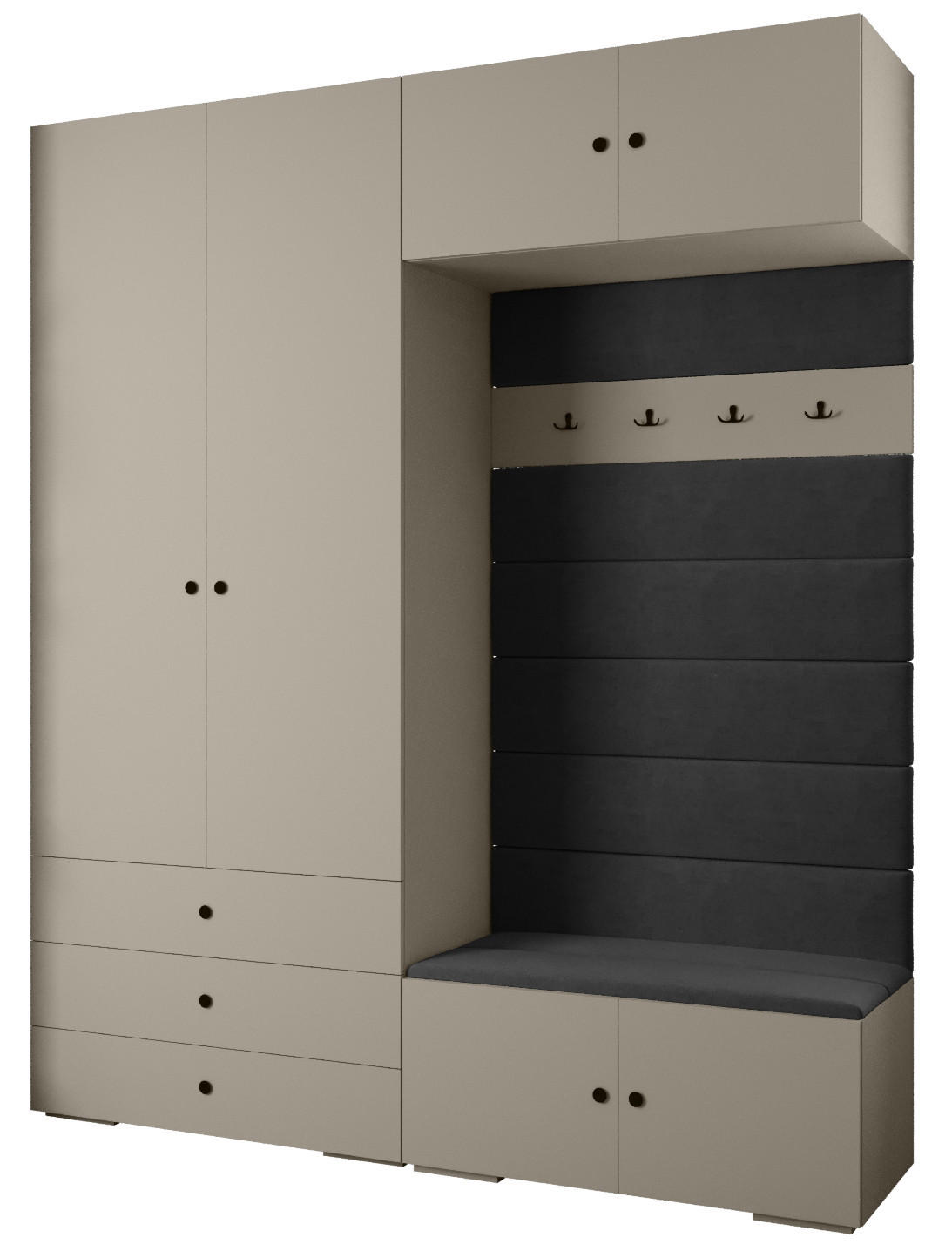 Abiks Möbel Garderoben-Set Kaschmir, Schwarz, Schwarz 200x236.7x47 cm