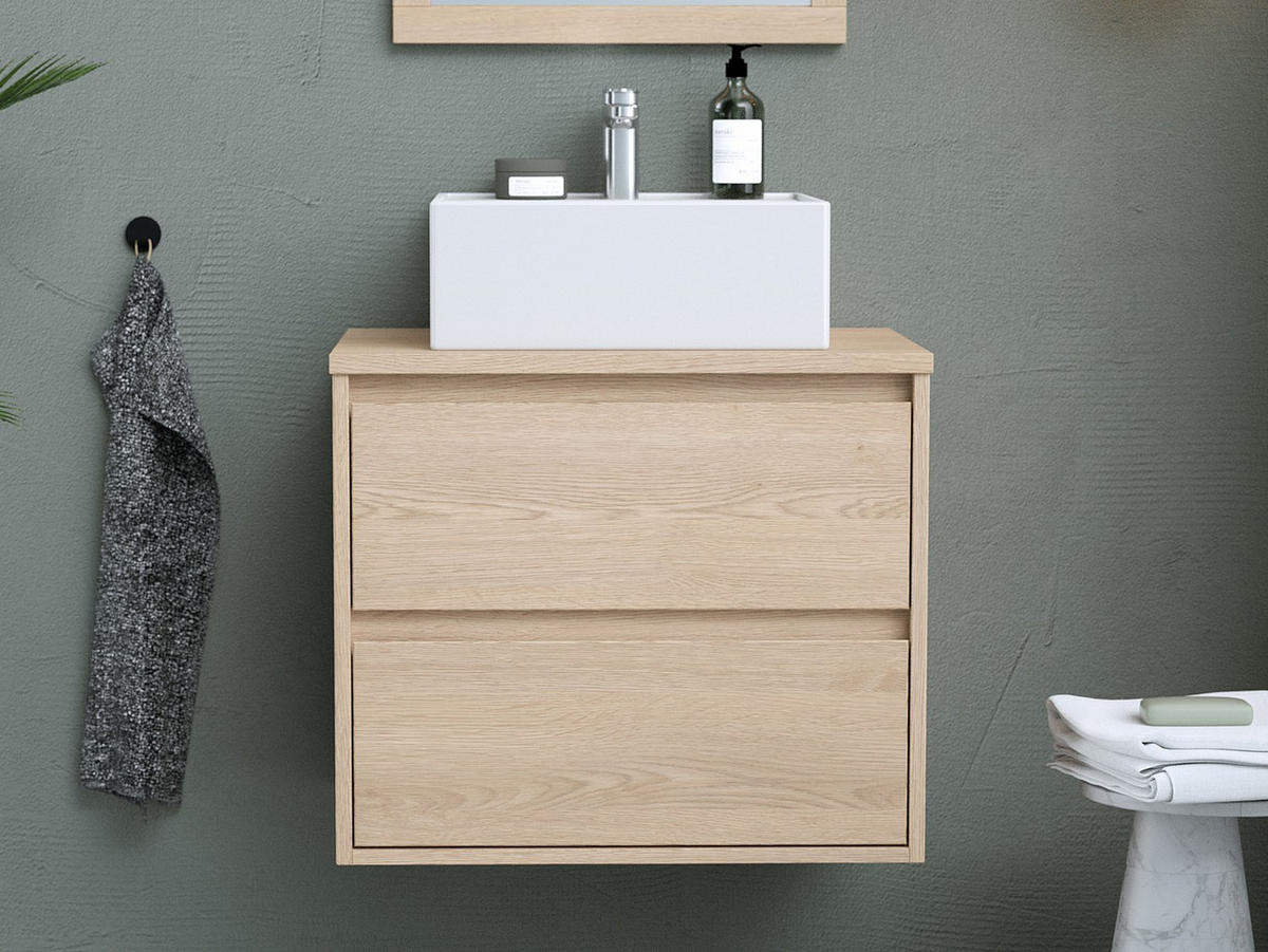 EINZELWASCHTISCH - 60 cm x 45 cm - holz - naturfarben hell Milipam - Weiß, Keramik/Holz (60/50/45cm) - Vente-Unique