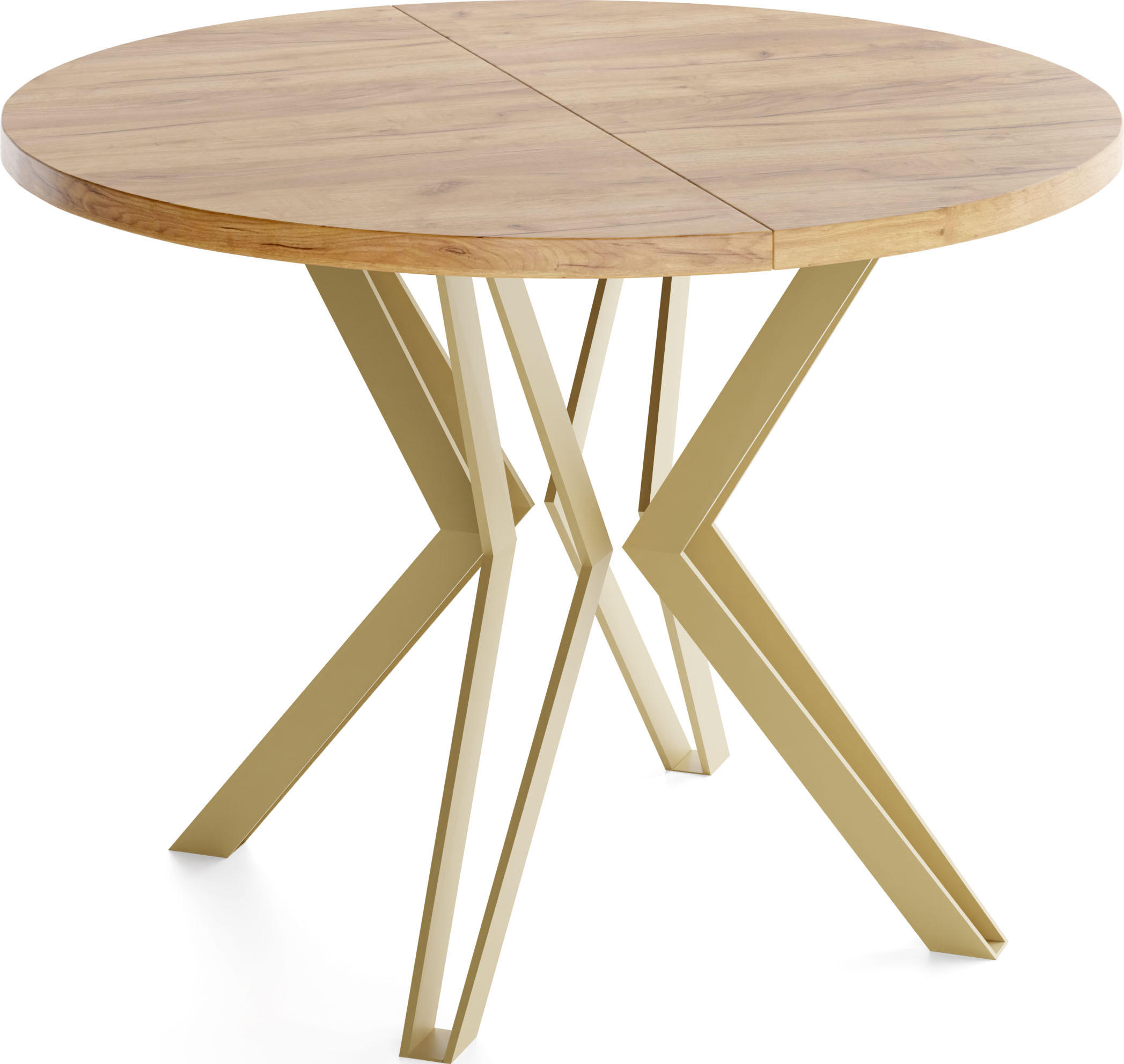 ESSTISCH Daisy runder ausziehbarer, Craft Eiche 120-200/100/76 cm - Eiche Wotan/Goldfarben, Holzwerkstoff/Metall (120/120/76cm) - WFL GROUP