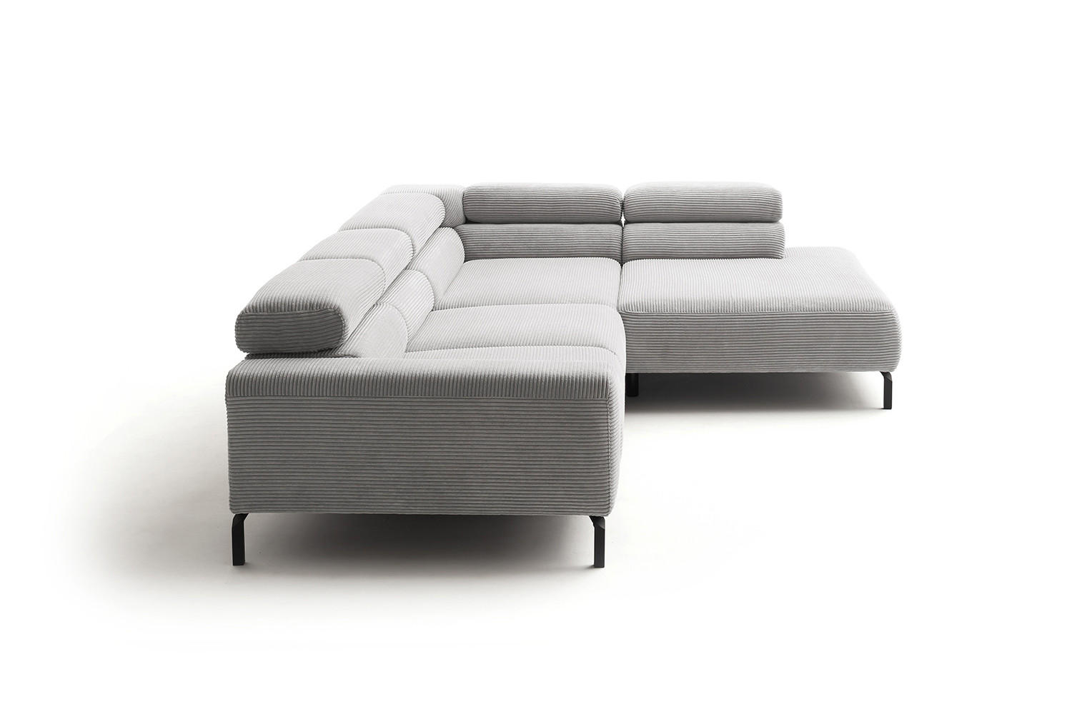 ECKSOFA DELIA Hellgrau Cord - Hellgrau/Schwarz, Textil/Metall (276/219cm) - KAWOLA