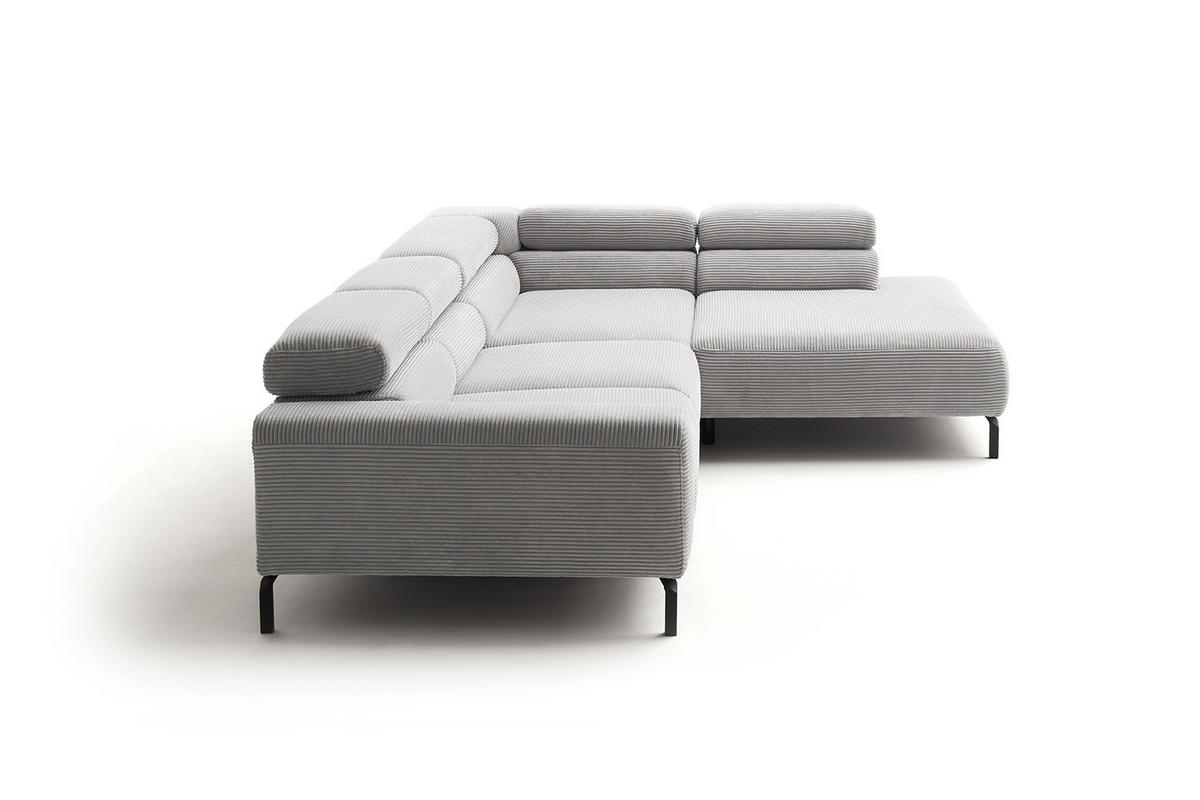 ECKSOFA MIT MOTORISCHEM SITZVORZUG DELIA Hellgrau Cord - Hellgrau/Schwarz, Textil/Metall (312/219cm) - KAWOLA