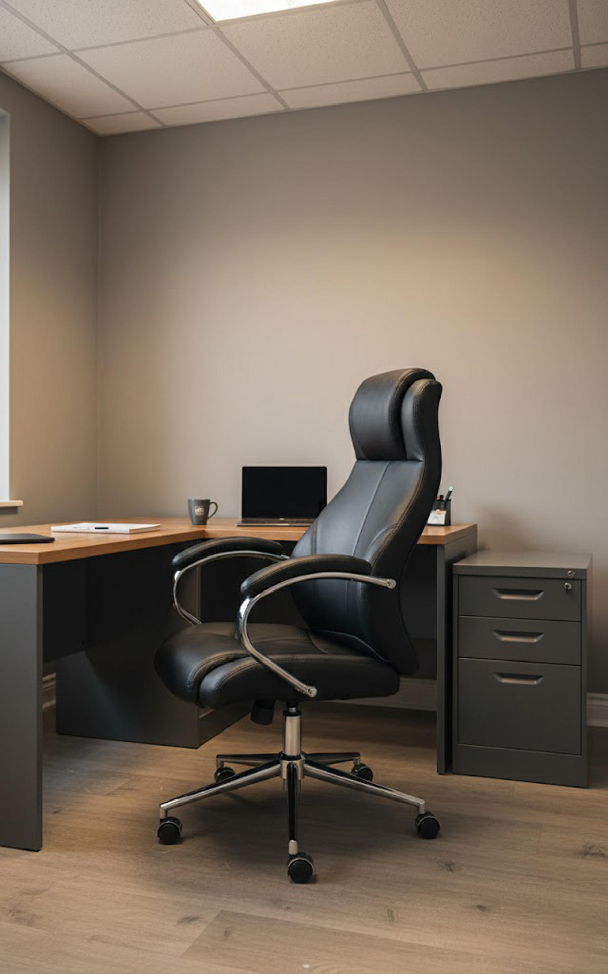 BÜROSTUHL Kyron Echtleder schwarz - Chromfarben/Schwarz, Leder/Metall (64/130/79cm) - TPFLiving