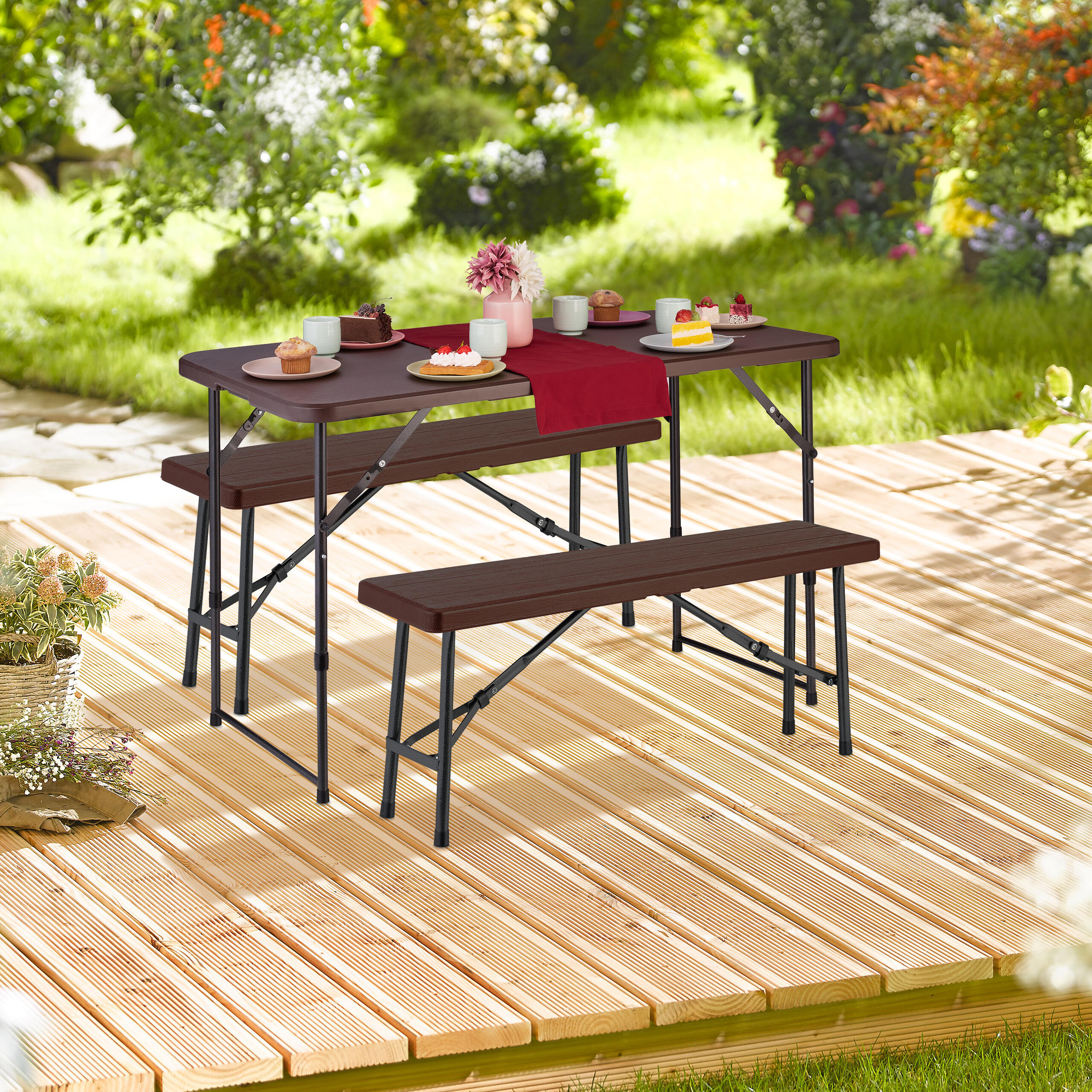 CAMPINGTISCH - Braun, Kunststoff/Metall (60/120/53.5cm) - Relaxdays