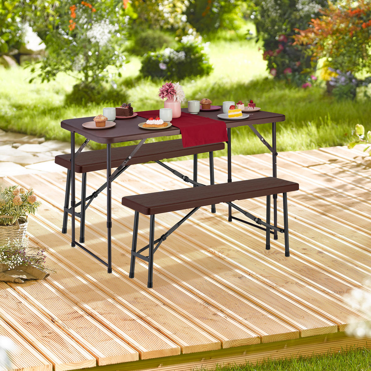 CAMPINGTISCH - Braun, Kunststoff/Metall (60/120/53.5cm) - Relaxdays