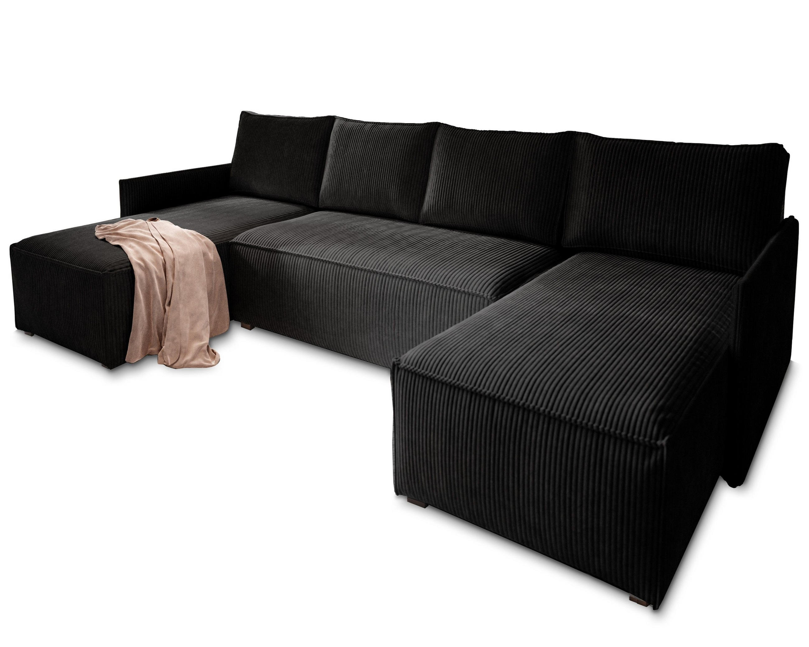 ROHOVÁ SEDAČKA TRES černá - šedá/černá, dřevo/textil (271/140cm) - MASSENO