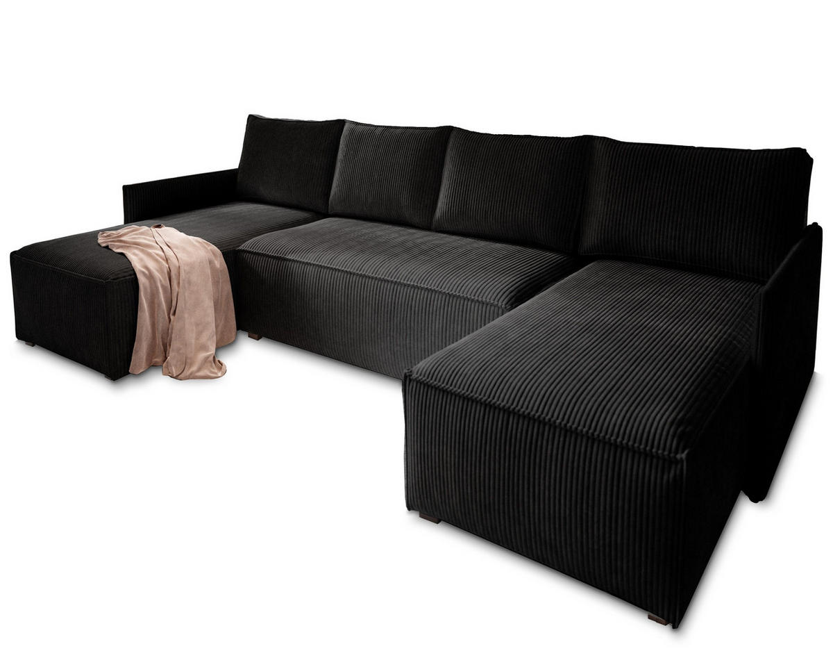 ROHOVÁ SEDAČKA TRES černá - šedá/černá, dřevo/textil (271/140cm) - MASSENO