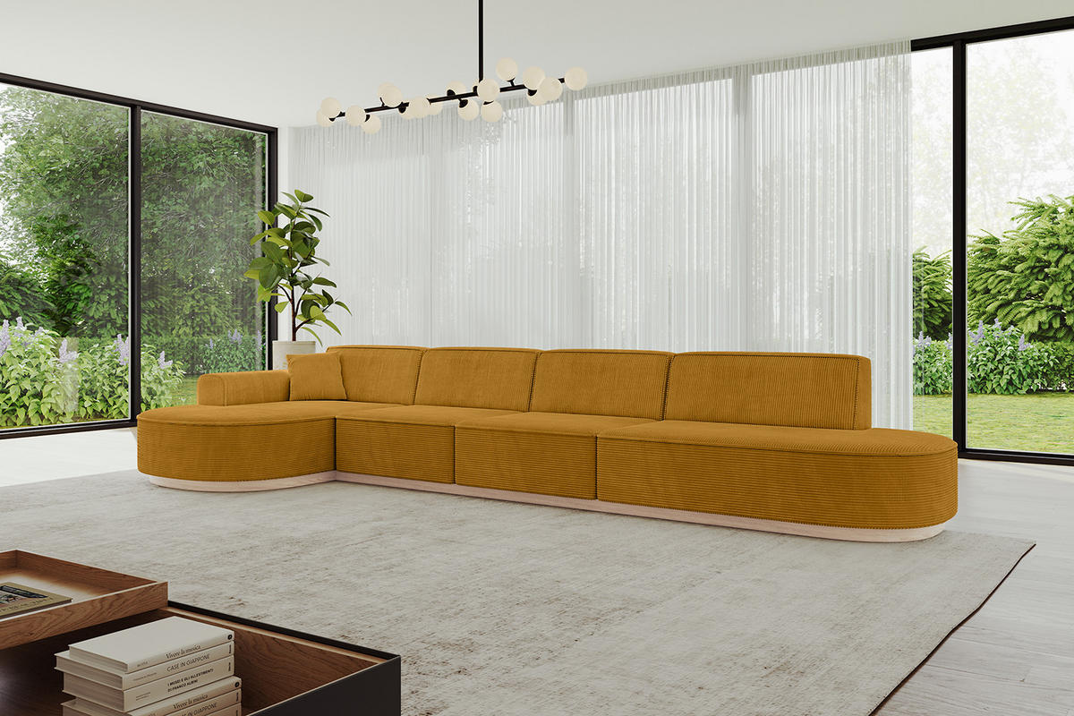 ECKSOFA Ottomane Links MARI-L3-v1 - 413x171x83 cm Senfgelb Cord - Gelb, Holzwerkstoff/Textil (413/171cm) - ALTDECOR