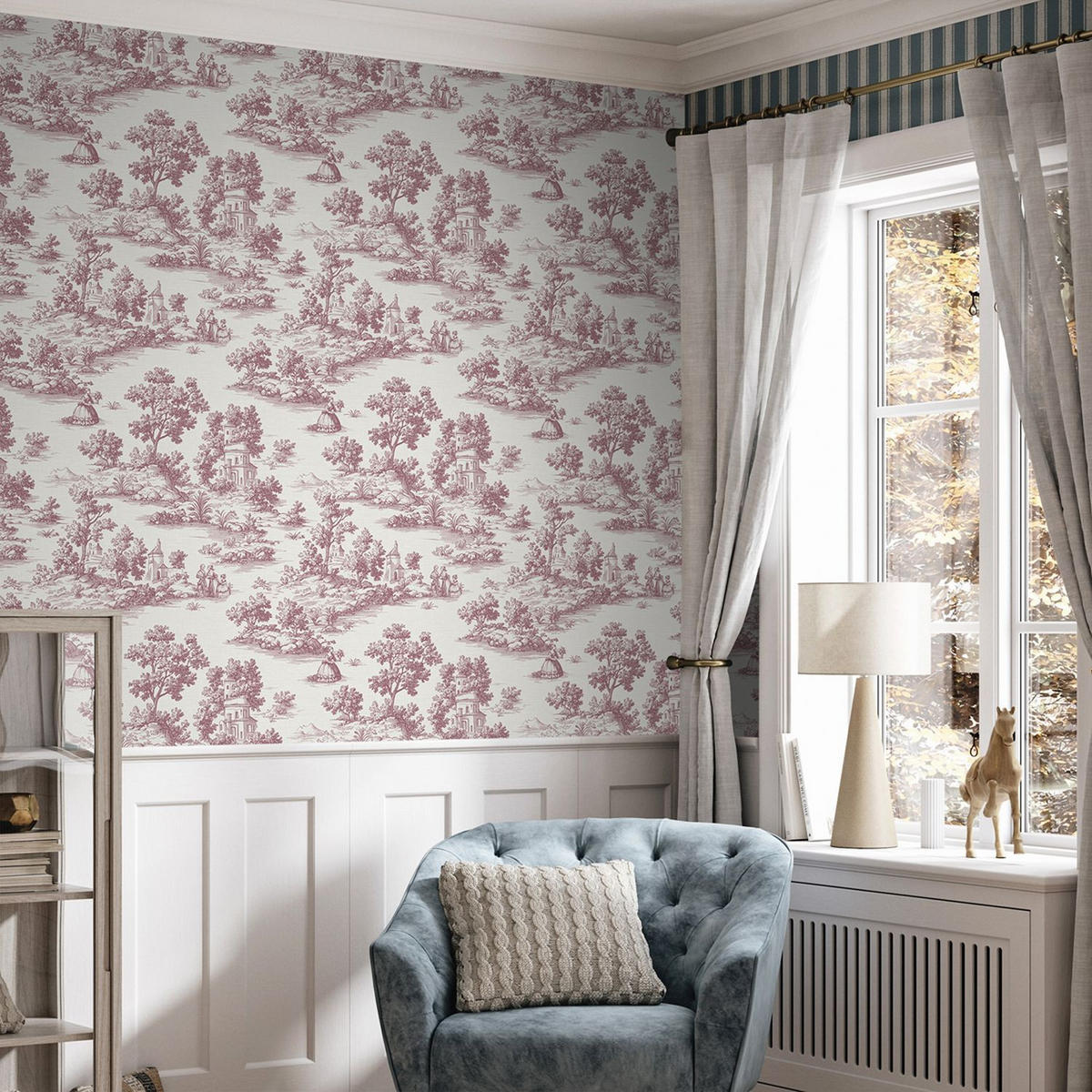 TAPETE Toile de Jouy 53 cm x 10 m - Rot, Papier (53/1000cm) - Sanders & Sanders