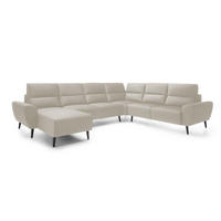 ECKSOFA BOSCO U-Form, Monolith-Stoff, Freistehend, mit verstellbaren Kopfstützen, Sofa für Familien, Größe: 340x270x98cm, Farbe: Beige - Beige, Holz/Textil (270/340cm) - DomoHome
