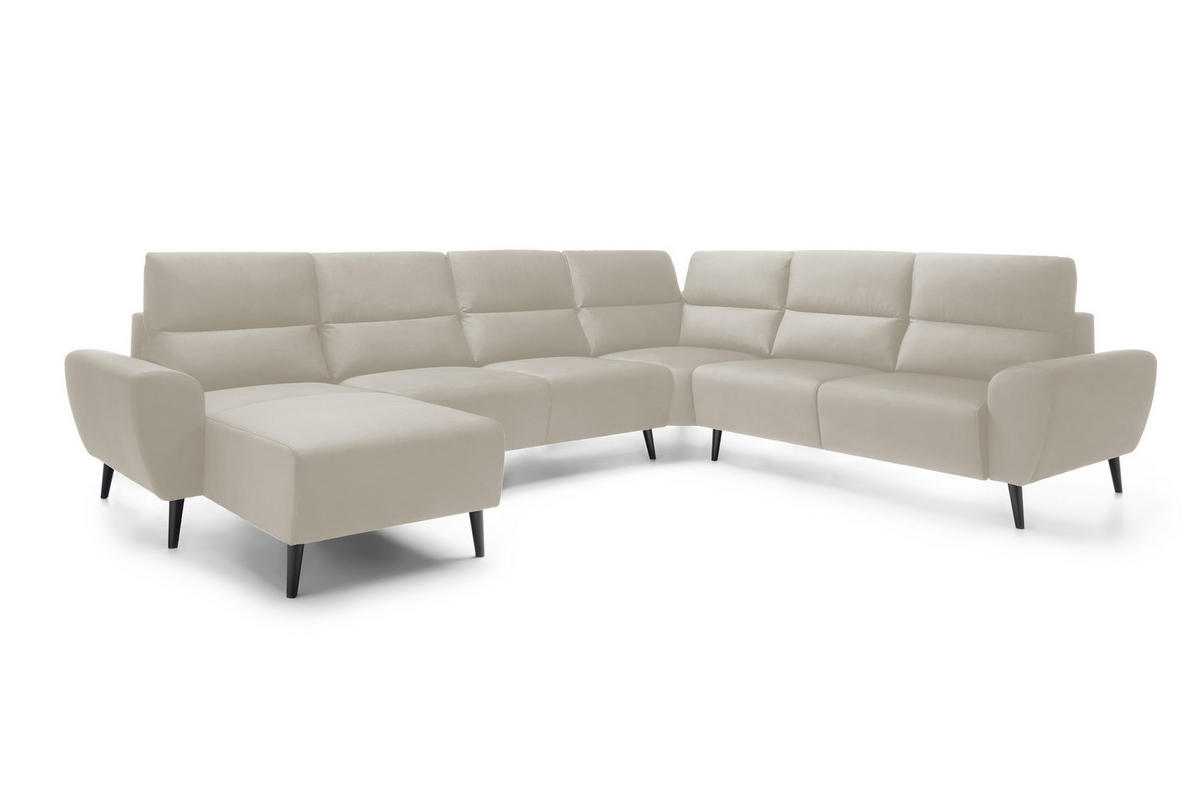 ECKSOFA BOSCO U-Form, Monolith-Stoff, Freistehend, mit verstellbaren Kopfstützen, Sofa für Familien, Größe: 340x270x98cm, Farbe: Beige - Beige, Holz/Textil (270/340cm) - DomoHome