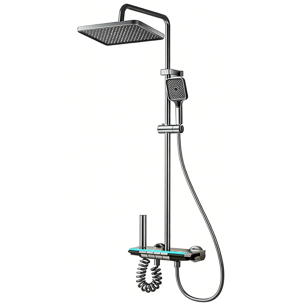 ÜBERKOPFBRAUSESET 4 Funktionen Digitalanzeige Heiß Kalt Mischbatterie - Dunkelgrau, Metall (21/105/30cm) - Bextcok