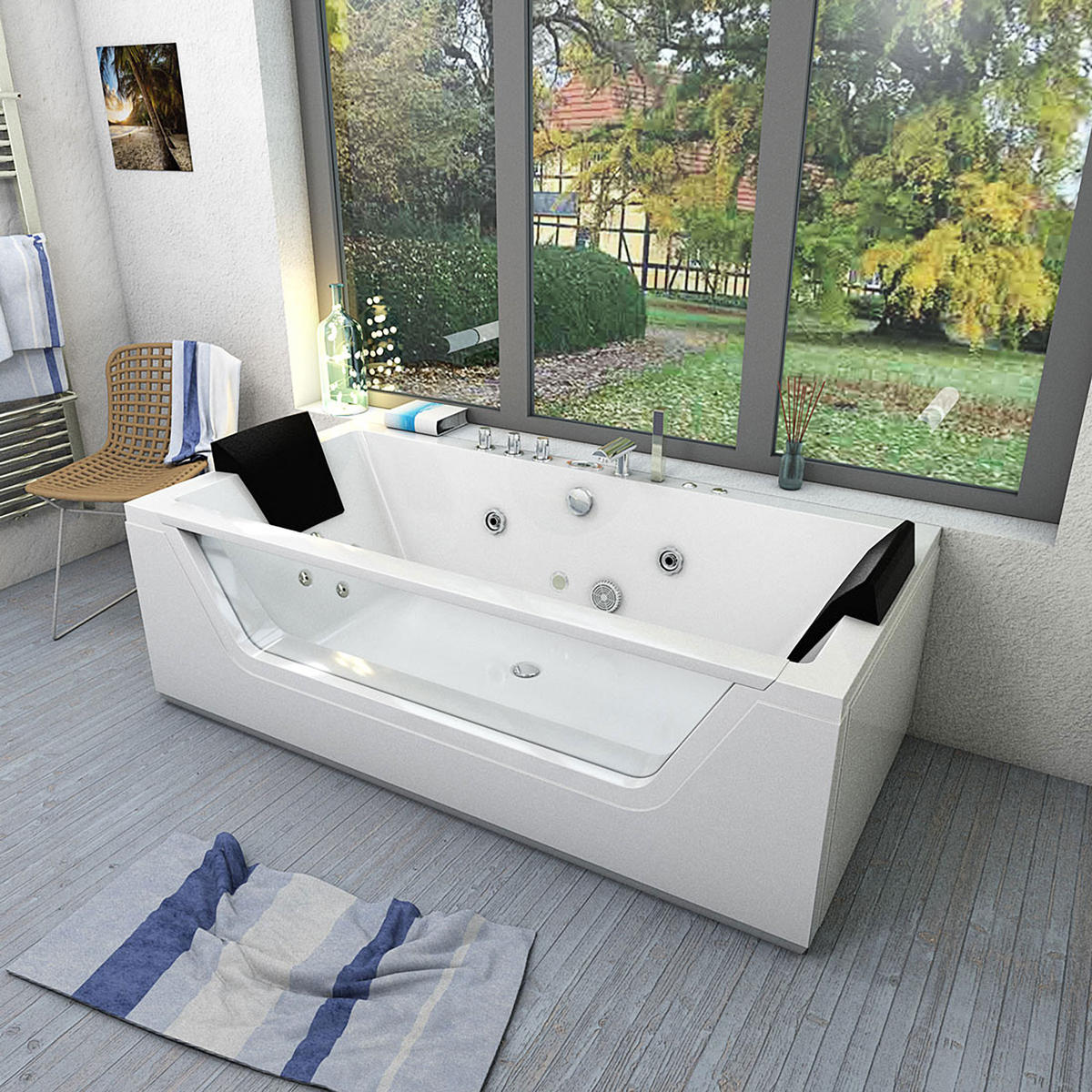 WHIRLPOOL Pool Badewanne Wanne W83R-TH-B - Weiß, Glas/Kunststoff (90/55/180cm) - AcquaVapore by Sandra Jentho