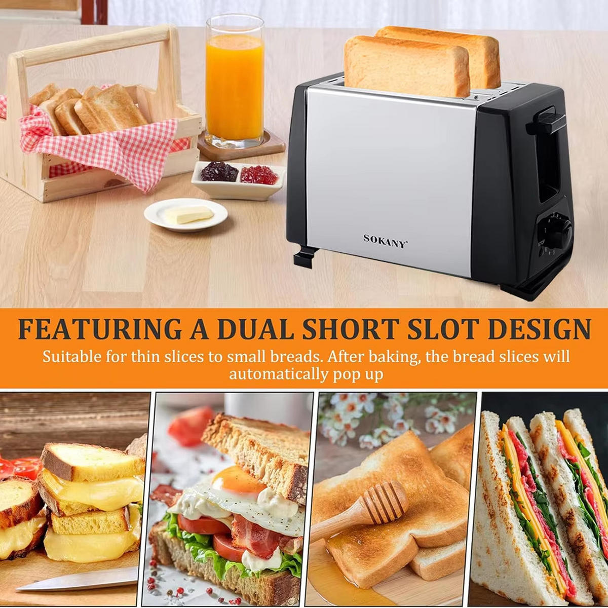 TOASTER 2 Scheiben 700W Edelstahl 6 Stufen Silber Schwarz - Silberfarben, Metall (23.2/16/12.5cm) - Kaket