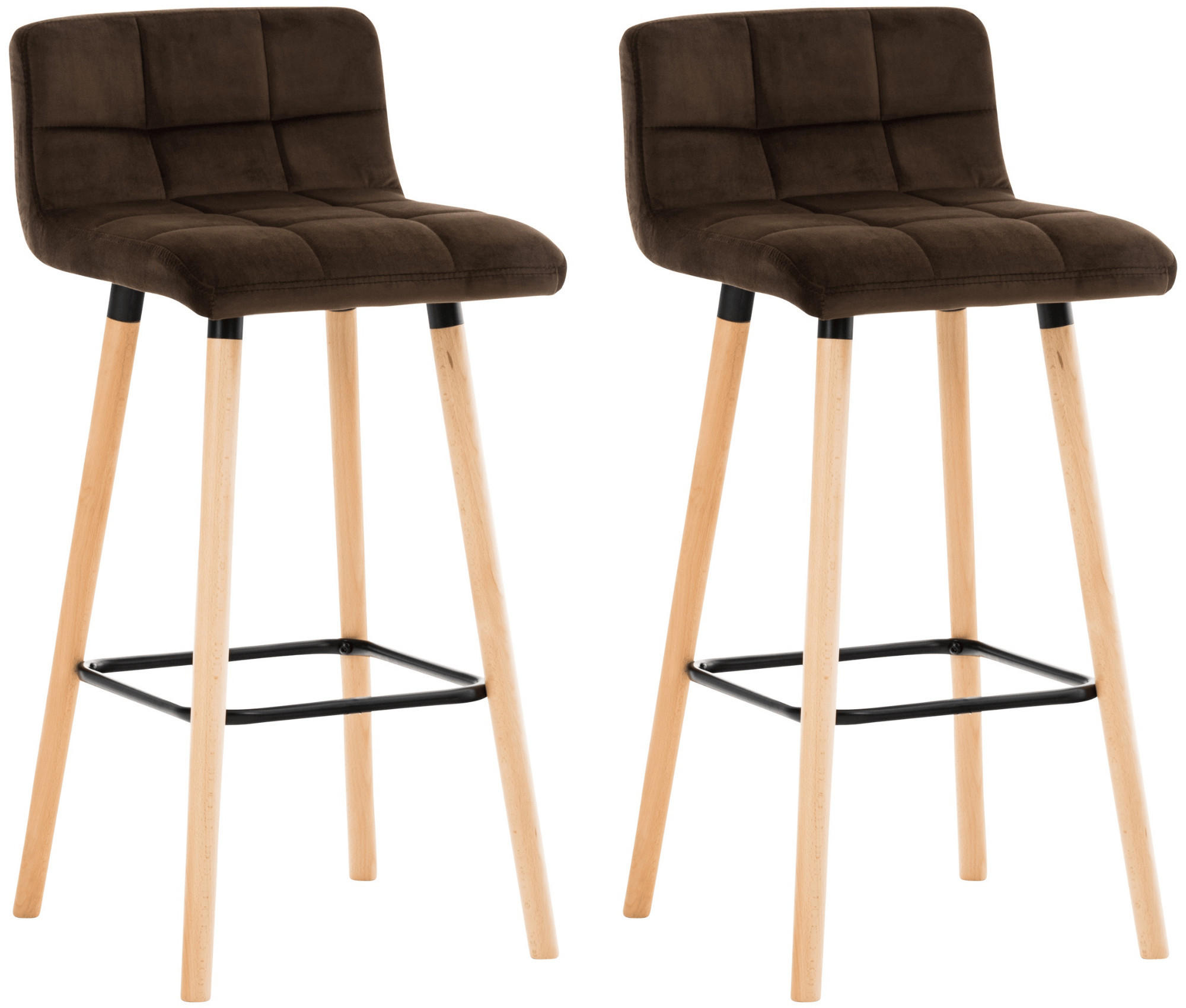 BARHOCKER 2er Set Samt Braun - Eukalyptusholzfarben/Braun, Holz/Textil (42/94/49cm) - CLP