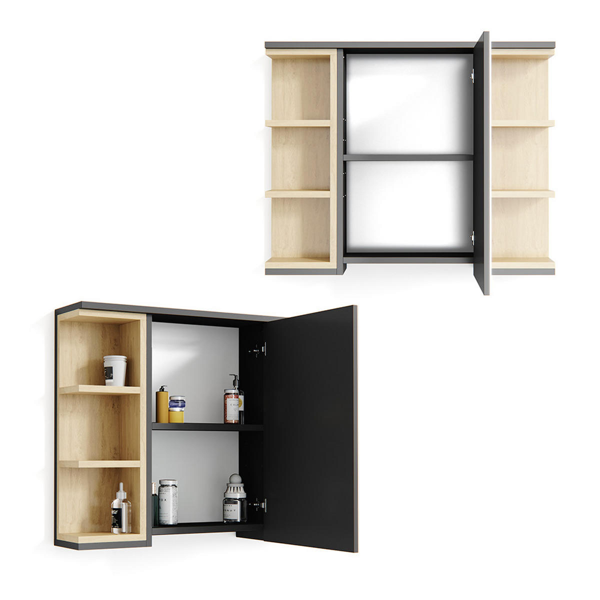 BADSPIEGELSCHRANK Aquis Anthrazit 79.6 x 64 cm - Anthrazit, Holzwerkstoff (79.6/64/18cm) - Vicco