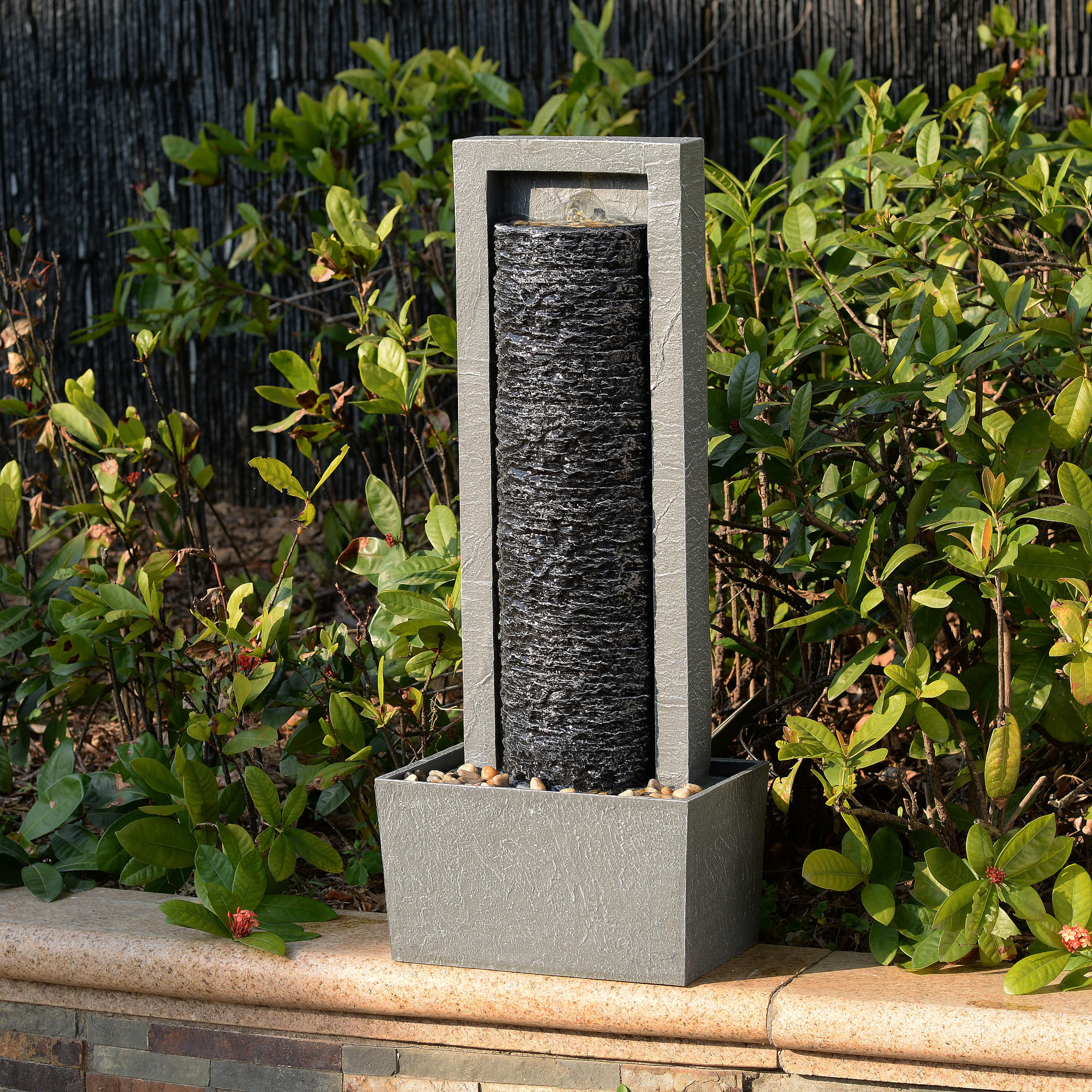 GARTENBRUNNEN Säule grau - Grau, Kunststoff (34/22/82cm) - Teamson Home