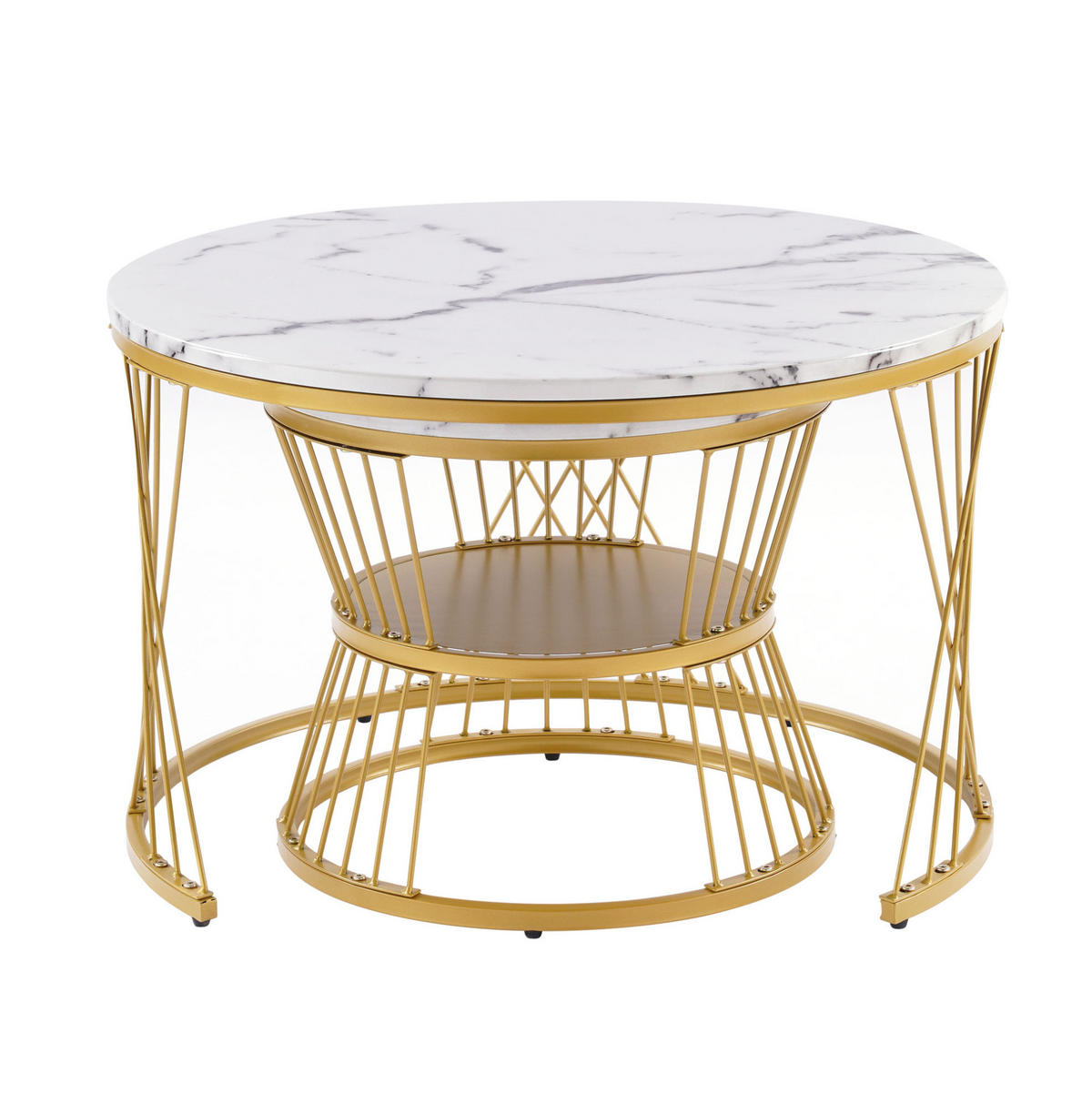 COUCHTISCH-SET aus MDF 70x70x45 cm Weiß in Marmoroptik mit Metallgestell, 2-teilig - Weiß, Holzwerkstoff (70/70/45cm) - IVMEU