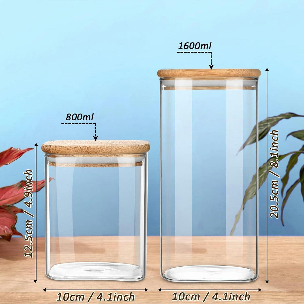 VORRATSGLÄSER 2er Set 800 ml Glas mit Bambusdeckel - Multicolor, Glas (10/12.5/10cm)