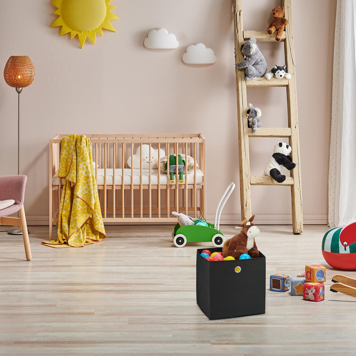 4XŠKATLA za shranjevanje - črna, kovina/tekstil (30/30/30cm) - Relaxdays