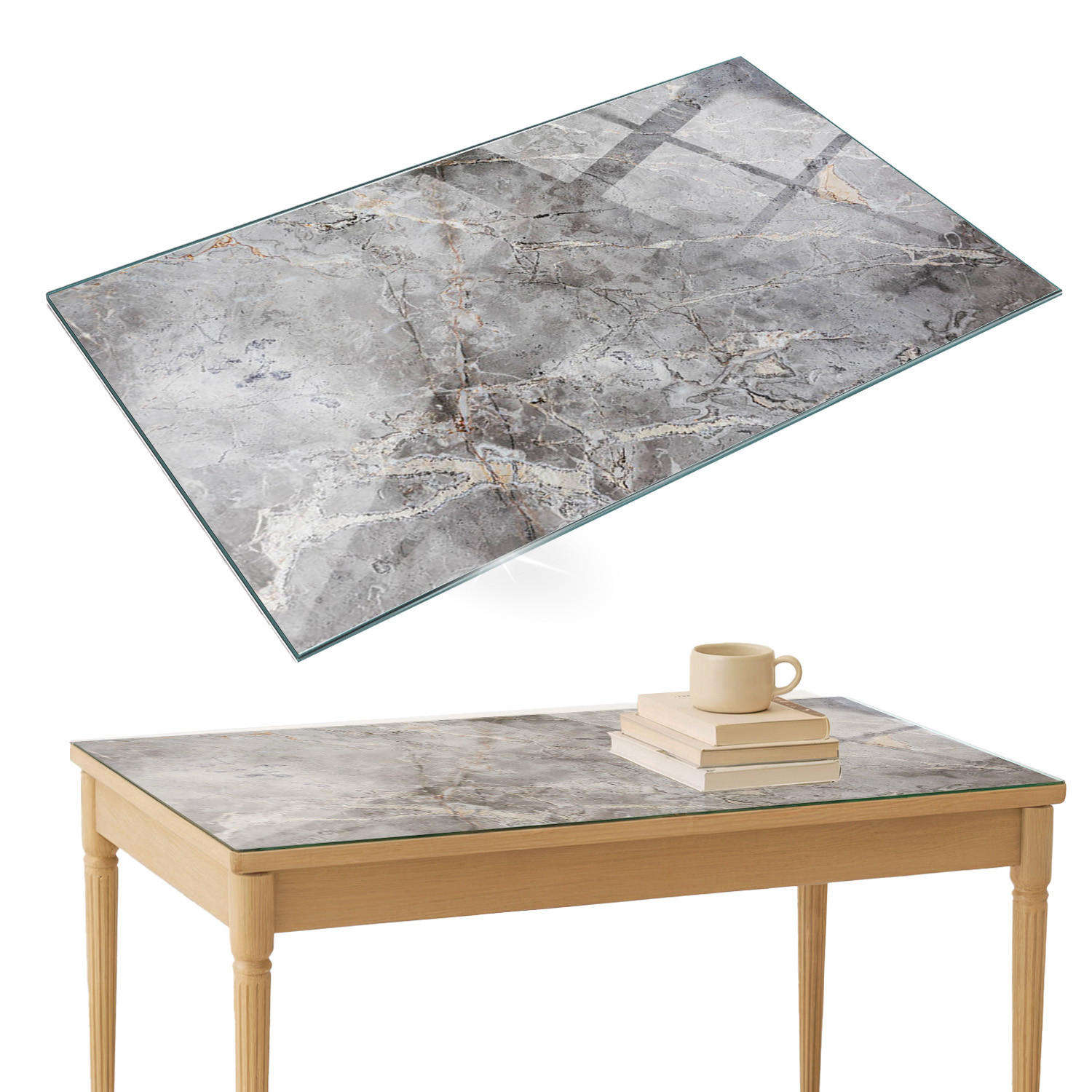 TISCHPLATTE 120x80 cm Muster aus Naturmarmor - Dunkelgrau, Glas (0.4/120/80cm) - TULUP