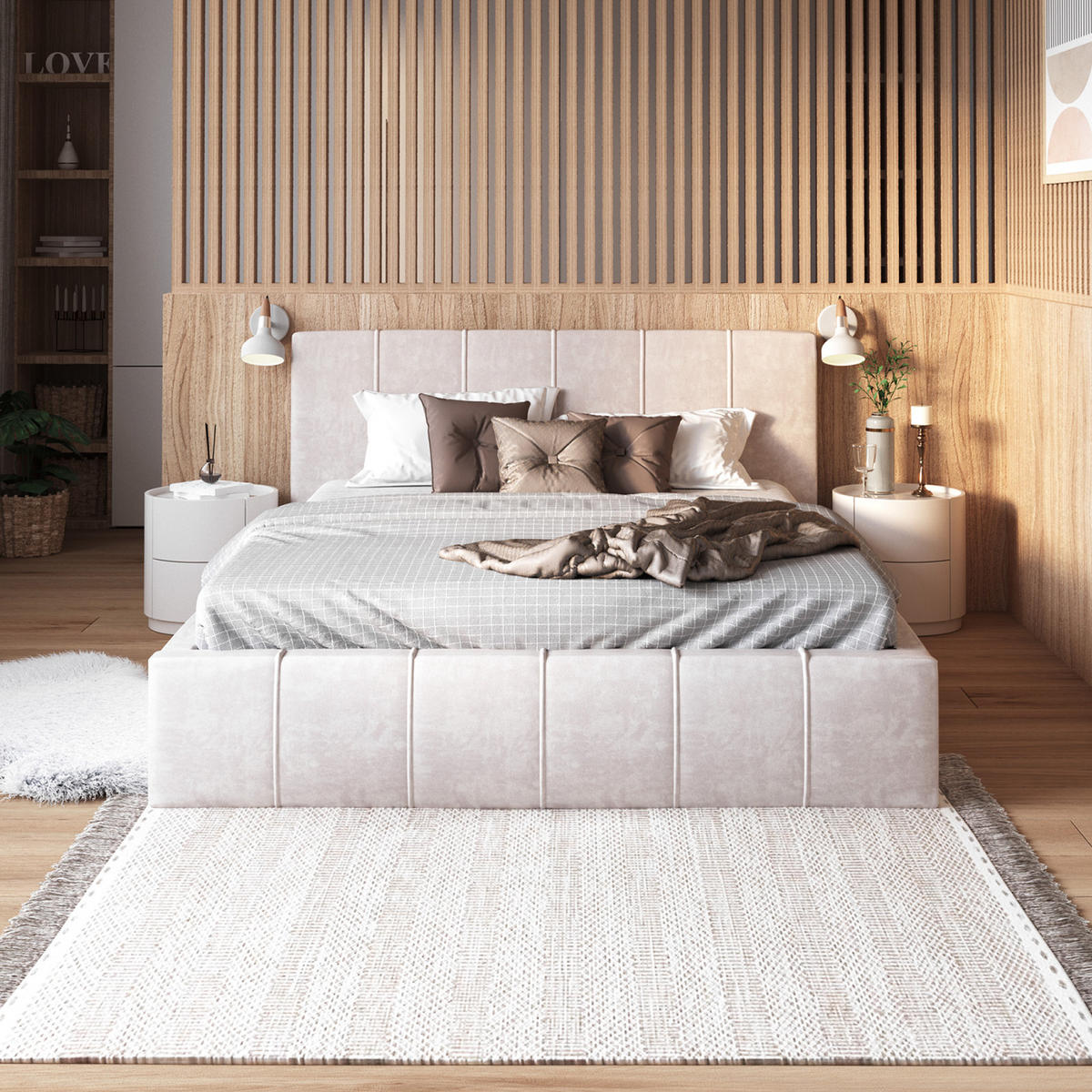 POLSTERBETT FLORIDA - Birkefarben/Beige, Holzwerkstoff/Metall (160/200cm) - FDM