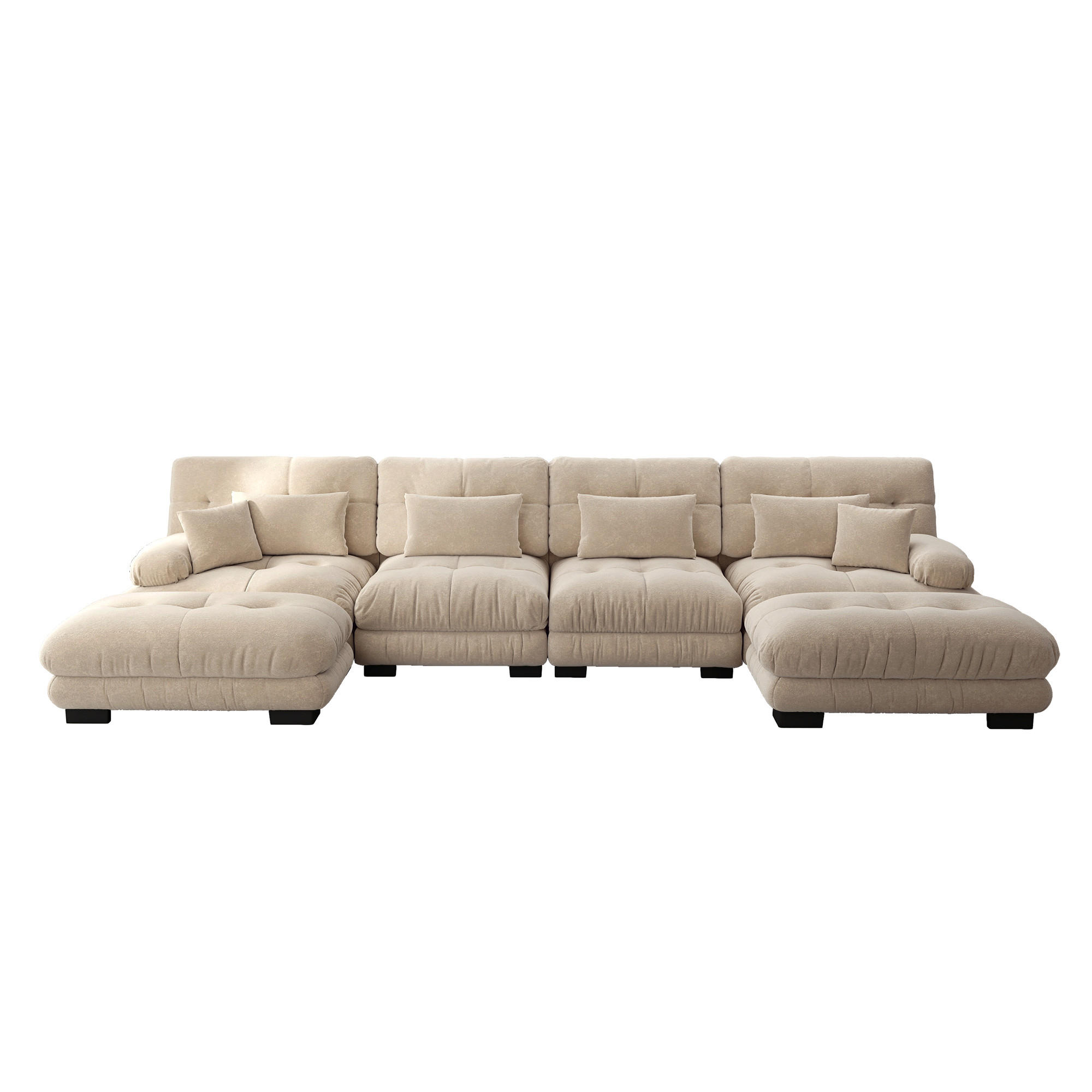 WOHNLANDSCHAFT Chenille Hellbraun mit Ottomane - Hellbraun, Textil (406/81/145cm) - WISHDOR