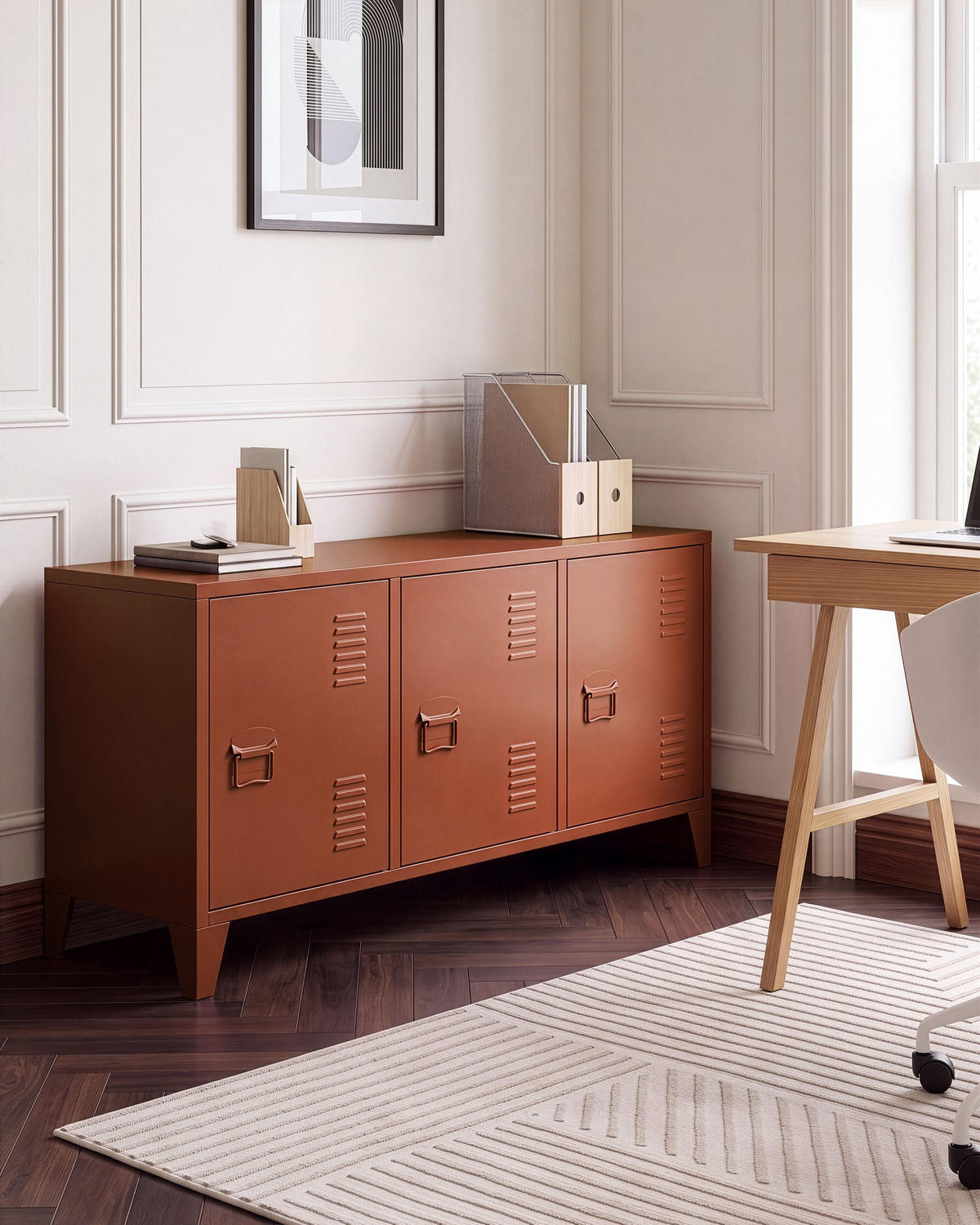 BÜROSCHRANK Metall Goldbraun Cardiff - Goldfarben/Braun, Metall (120/60/40cm) - Beliani