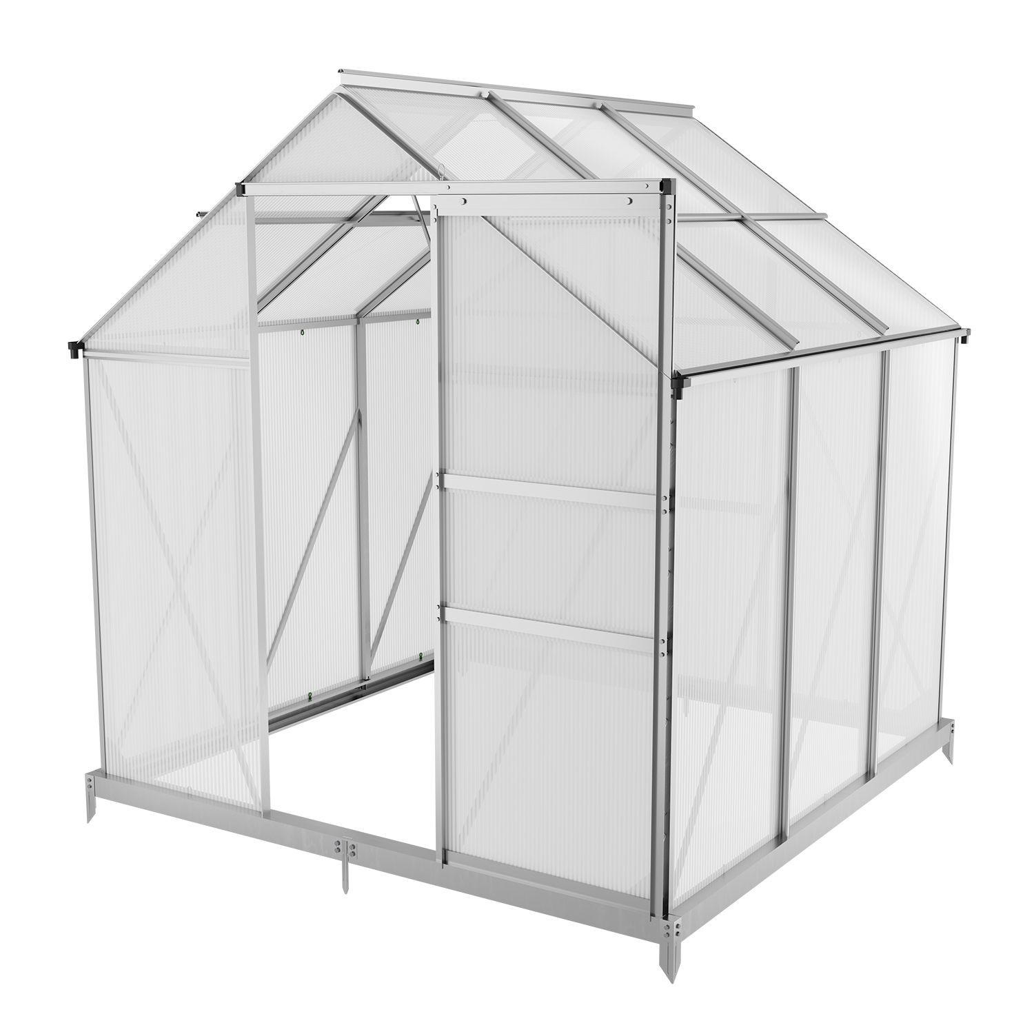 GEWÄCHSHAUS 3,6 m² inkl. Fundament 190x190x198 cm - Silberfarben, Metall (190/198/190cm) - Juskys