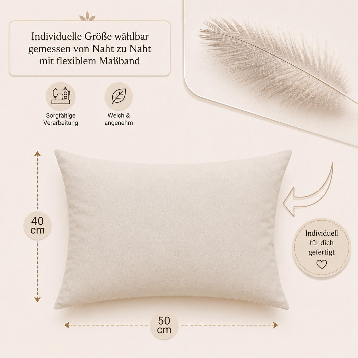 FEDERKISSEN 30/50 cm Baumwolle - Creme, Textil (30/50cm) - TiborTex