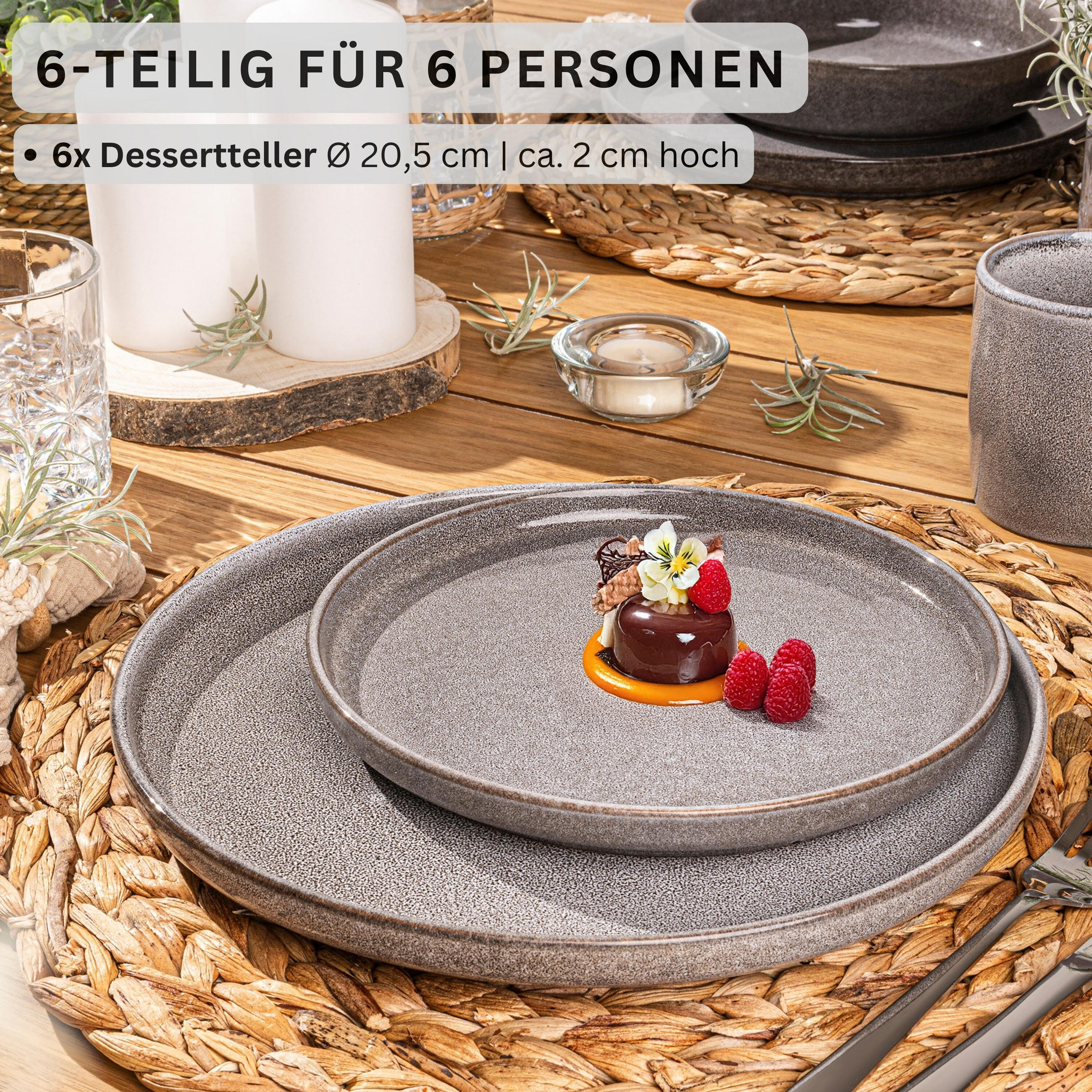 DESSERTTELLER SET KAIRO MONDGRAU - 6 teilig aus Steingut - Dunkelgrau, Keramik (27.5cm) - Sänger
