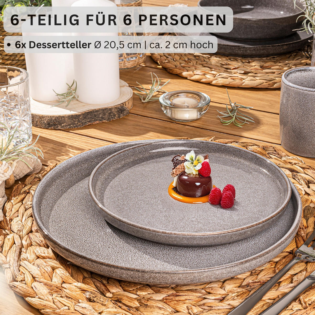 DESSERTTELLER SET KAIRO MONDGRAU - 6 teilig aus Steingut - Dunkelgrau, Keramik (27.5cm) - Sänger