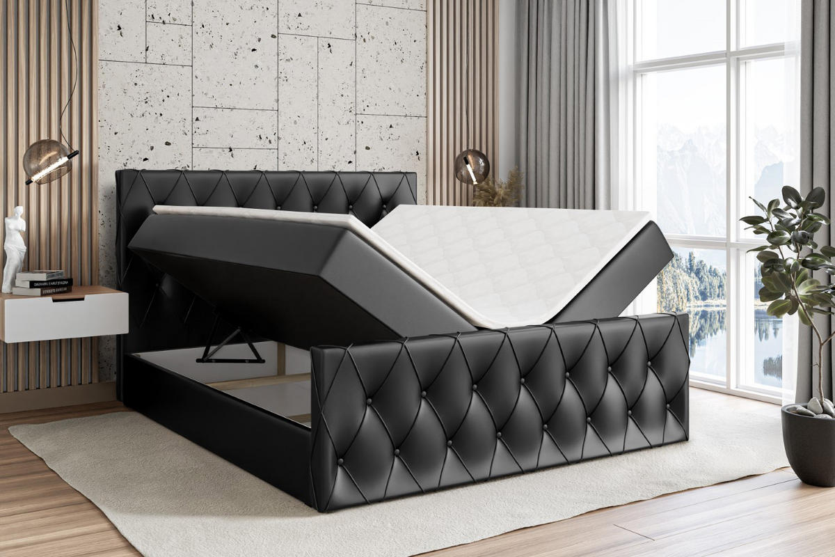 BOXBETT AMAY-Z - 140x200 cm - H4 - Schwarz Hochglanz - Schwarz, Holzwerkstoff (140/200cm) - ALTDECOR