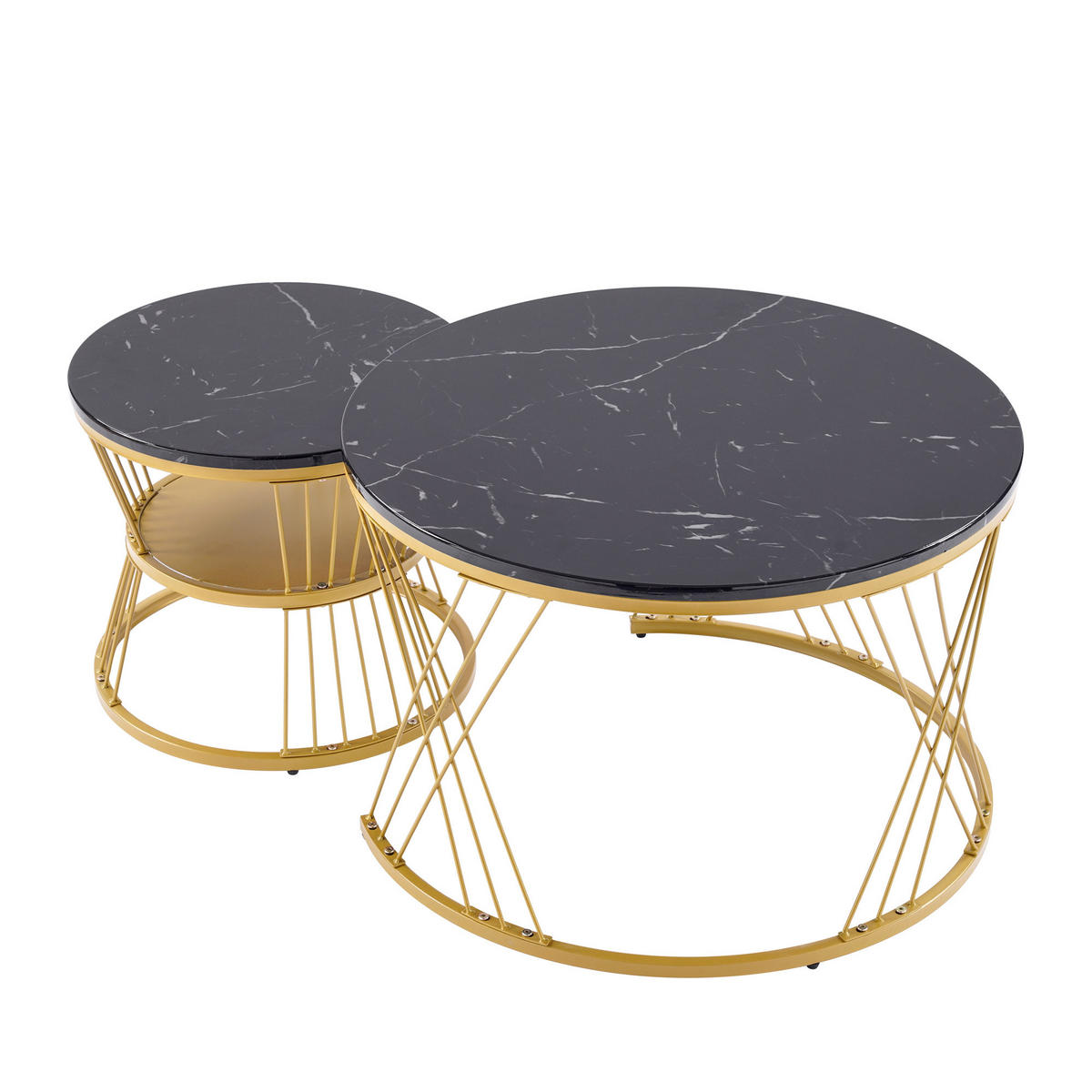 COUCHTISCH Set 2-teilig rund Schwarz/Gold 70/70/45 cm + 45/45/40 cm - Goldfarben/Schwarz, Holzwerkstoff (70/70/45cm)