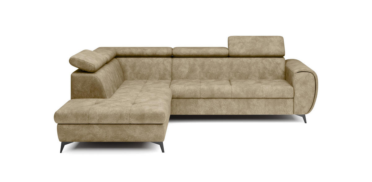 ECKSOFA MAGIA L-S Beige Plüsch-Stoff mit Schlaffunktion - Beige, Holz (260/217cm) - MASSENO