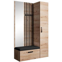 GARDEROBE Margaret II 121/203/43 mit Lamellen und Hochschrank - Schwarz/Eiche Artisan, Holzwerkstoff/Kunststoff (121/203/43cm) - Beautysofa