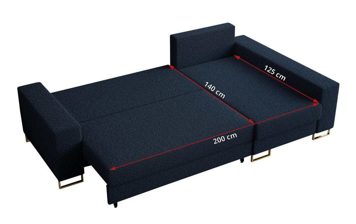 ECKSOFA Dorian Boucle Dunkelblau - Goldfarben/Dunkelblau, Textil/Metall (242/138cm) - MKS